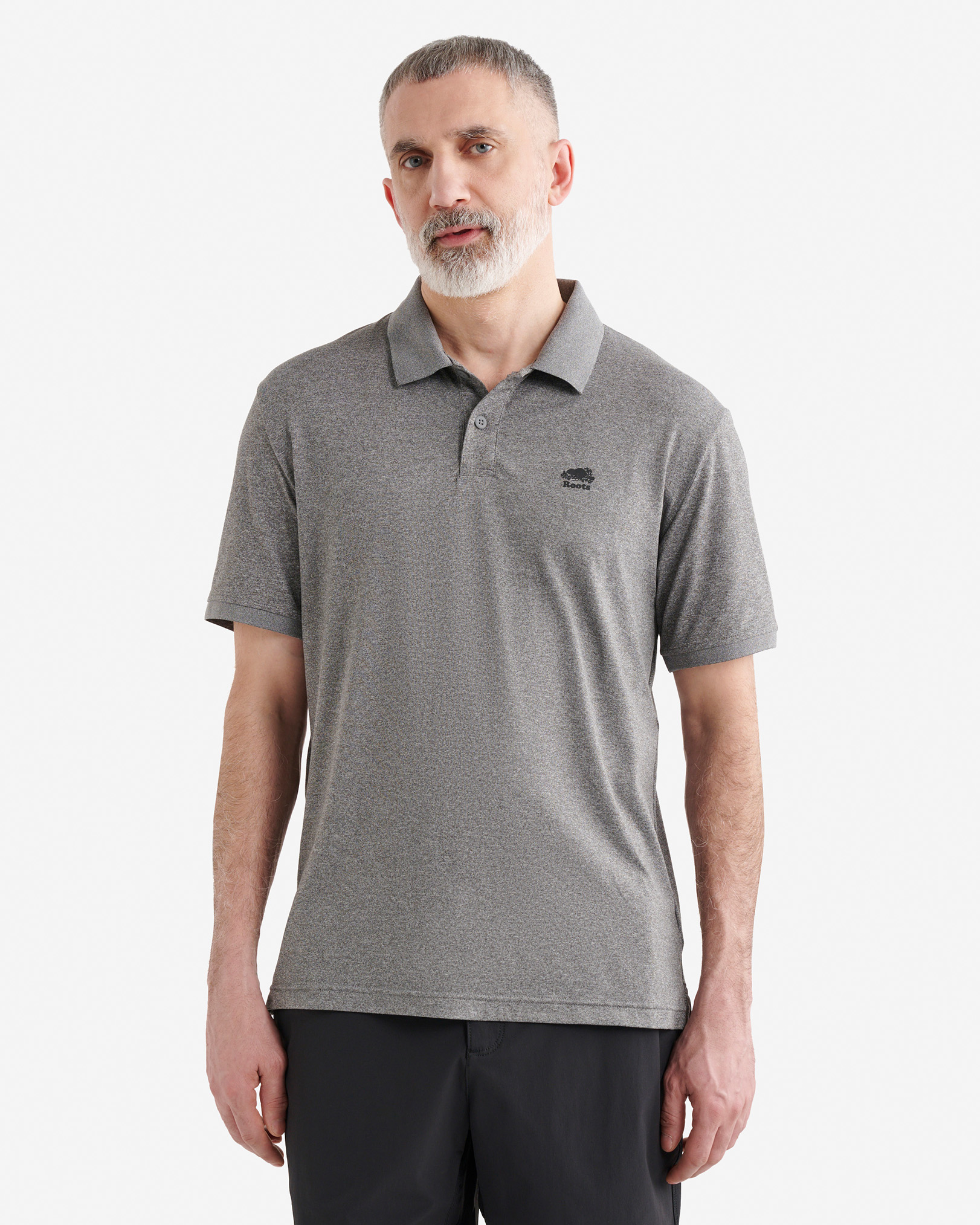 Roots Renew Knit Polo T-Shirt in Salt/Pepper Grey