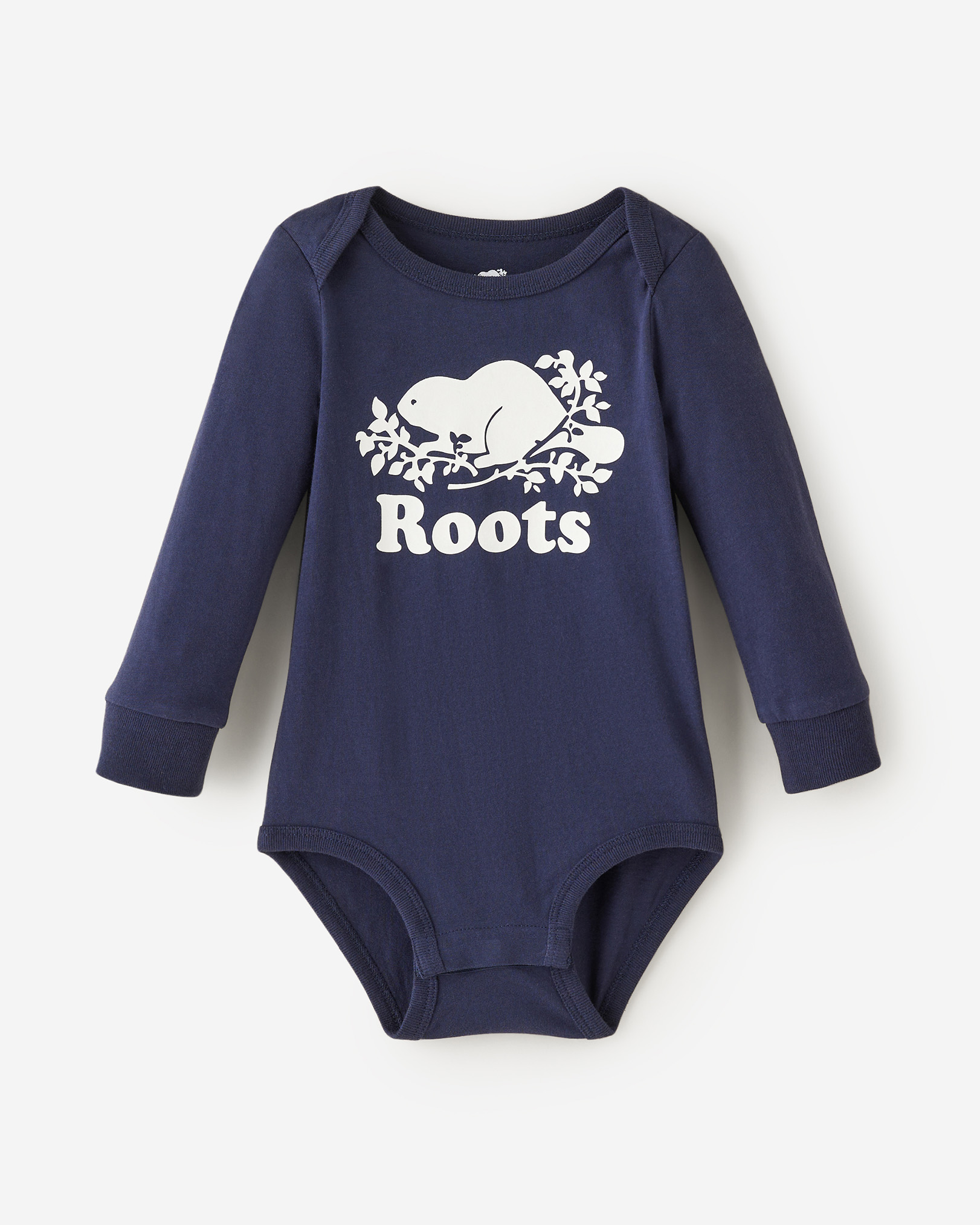 Roots Baby Organic Cooper Beaver Bodysuit in Navy Blazer