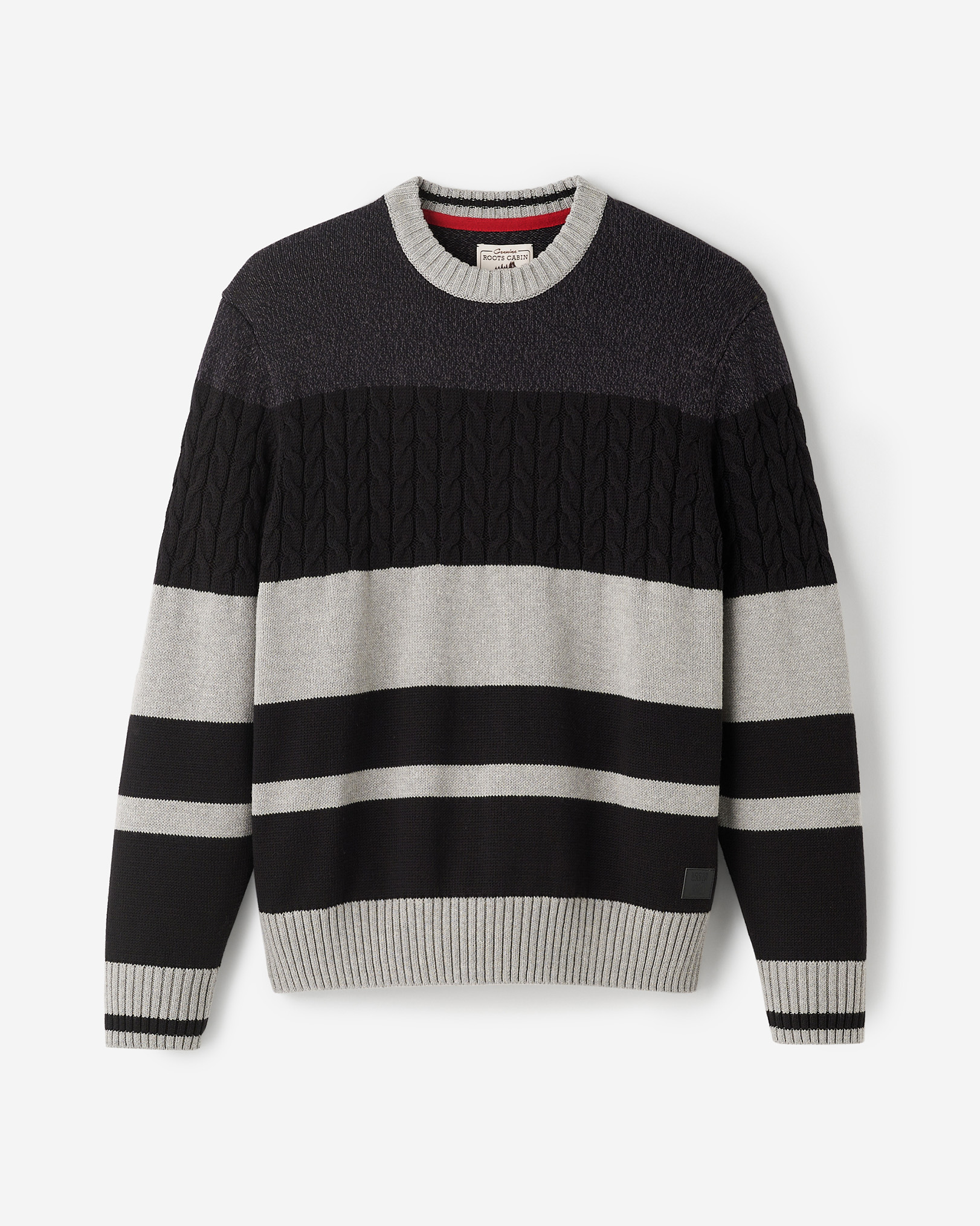 Roots Cabin Relaxed Striped Crew Sweater Shirt in Black Mix