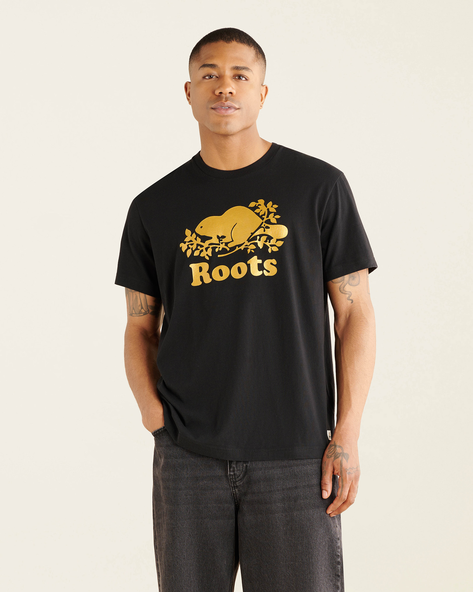 Roots Men's 50th Cooper Beaver T-Shirt in Black