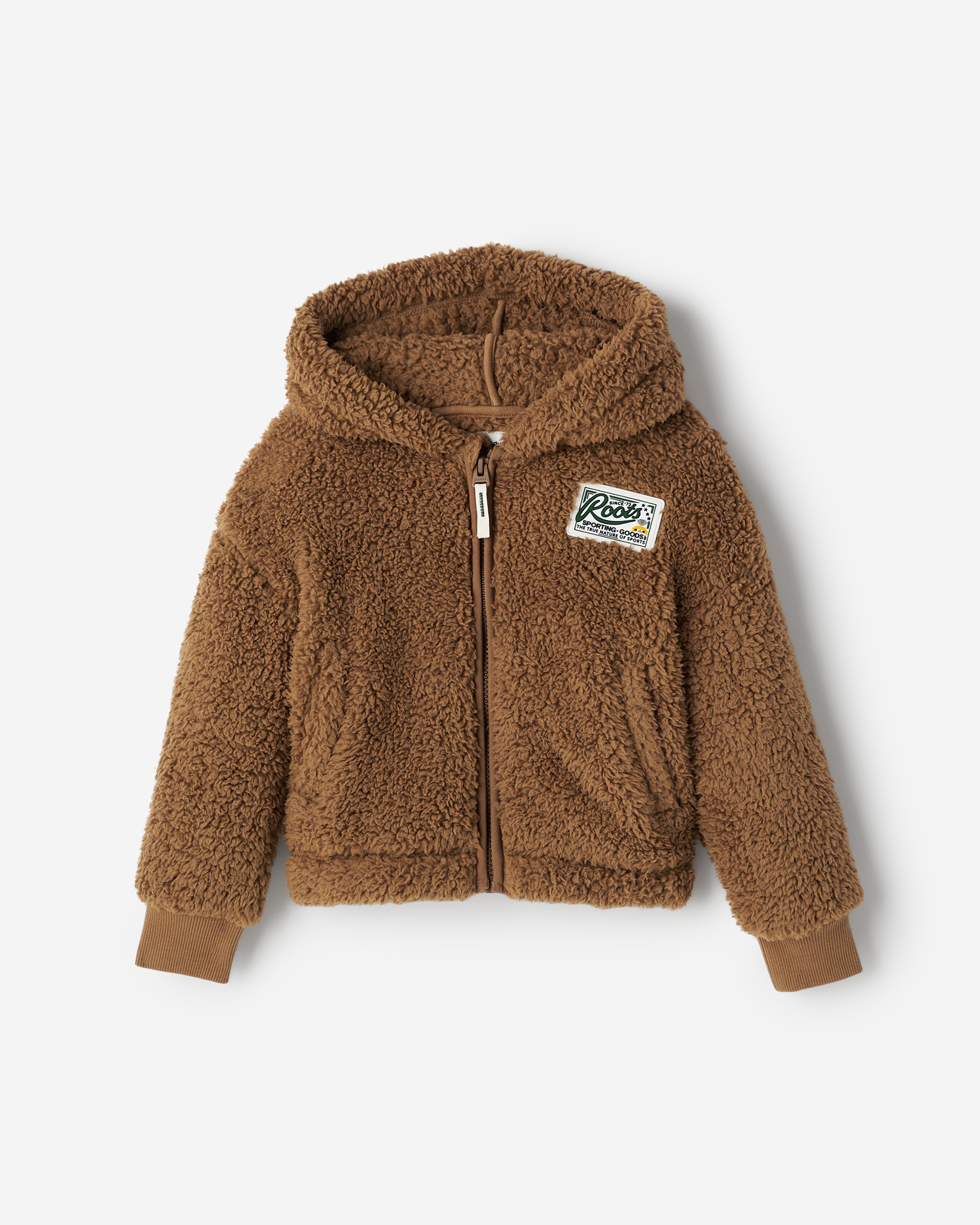 Roots Toddler Creekside Shearling Fleece Full Zip Hoodie in Cocoa Crème Brown