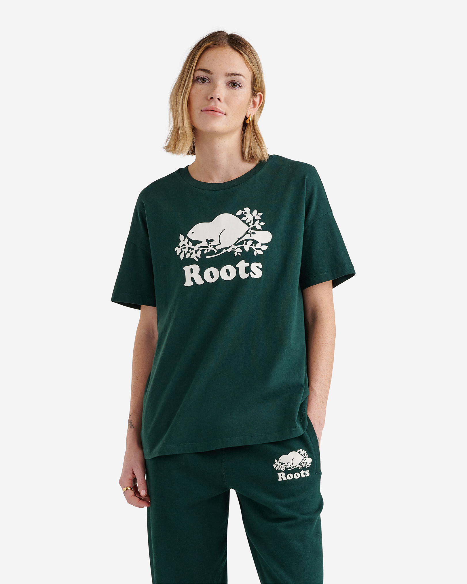 Roots Women's Organic Relaxed Cooper T-Shirt in Varsity Green