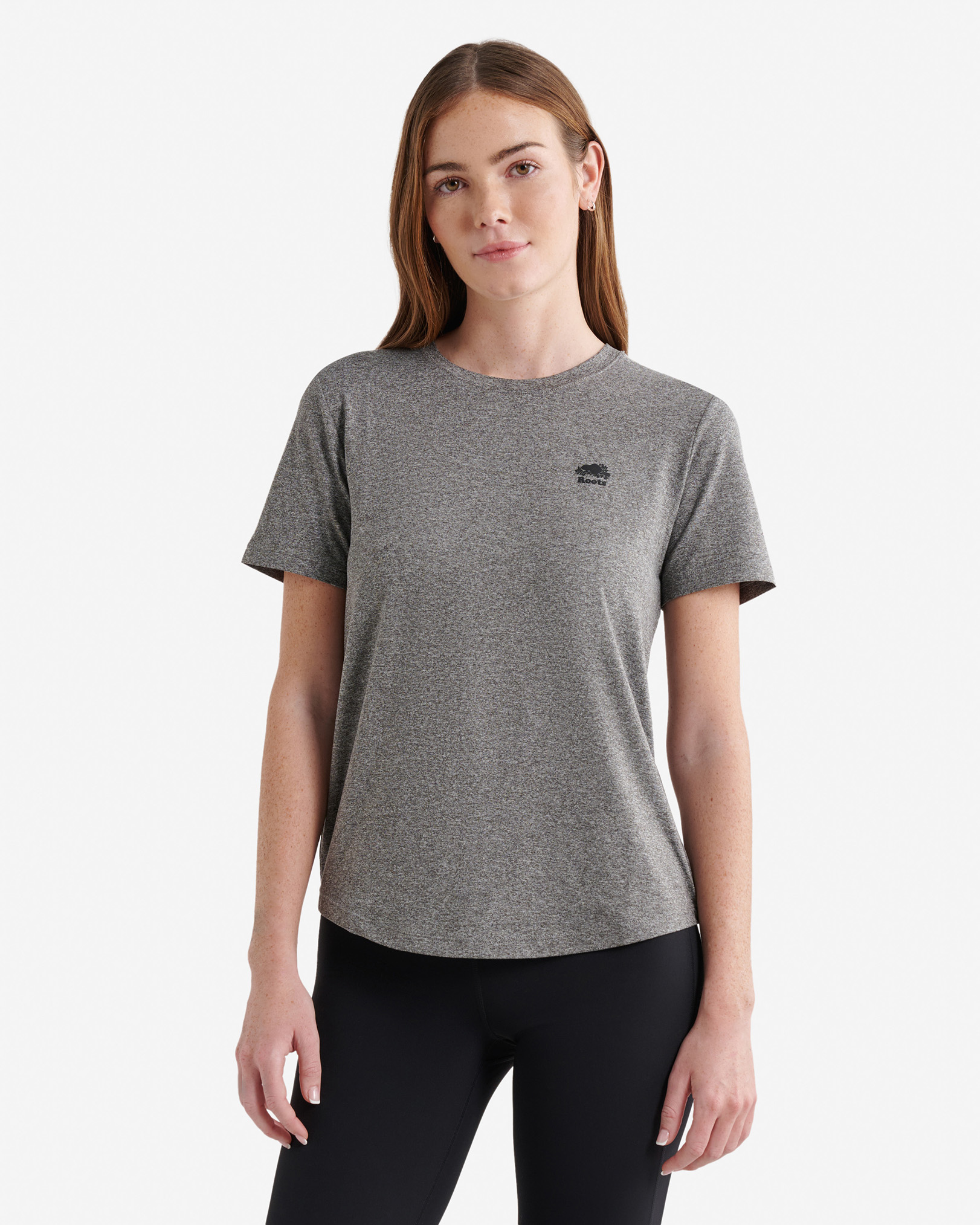 Roots Renew Knit Classic Short Sleeve Top in Salt/Pepper Grey