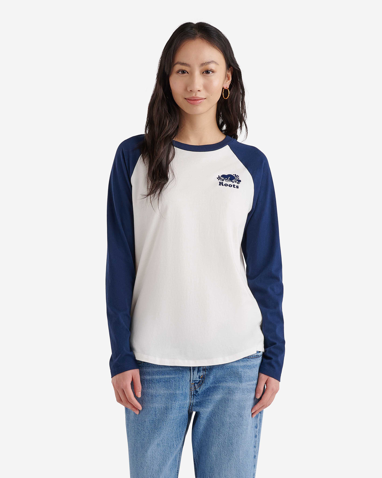 Roots Women's Organic Cooper Baseball T-Shirt in True Navy