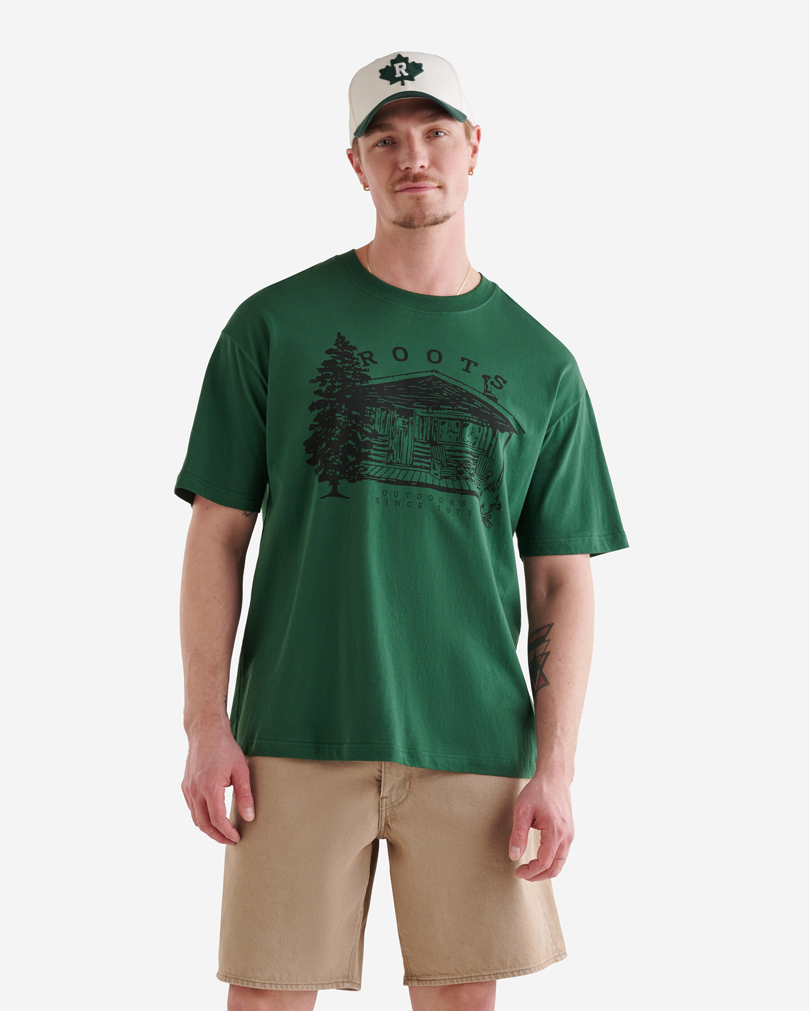 Roots Men's Sombrio Outdoor Relaxed T-Shirt in Forest Green