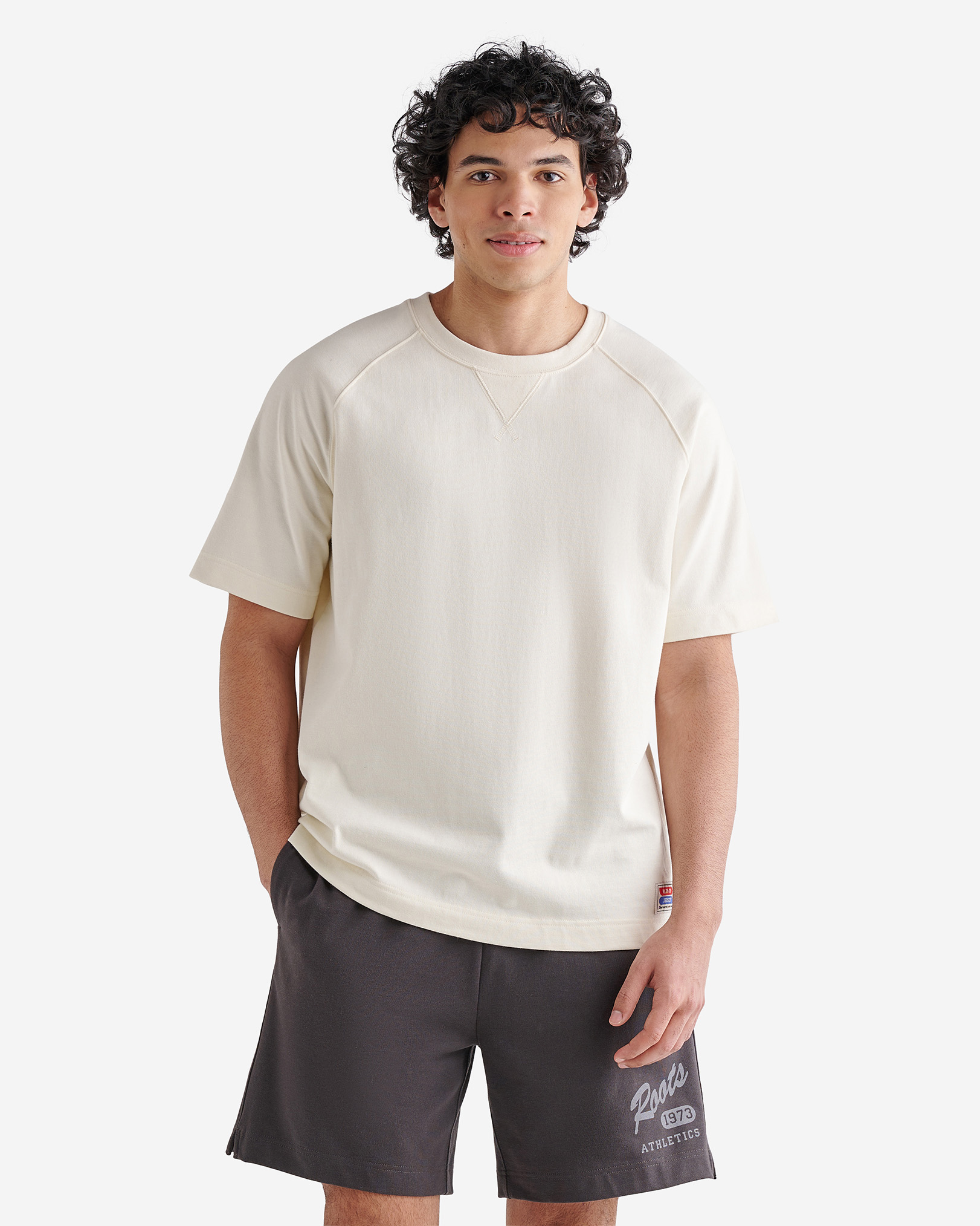 Roots Warm-Up Jersey Short Sleeve T-Shirt in Vanilla Ice