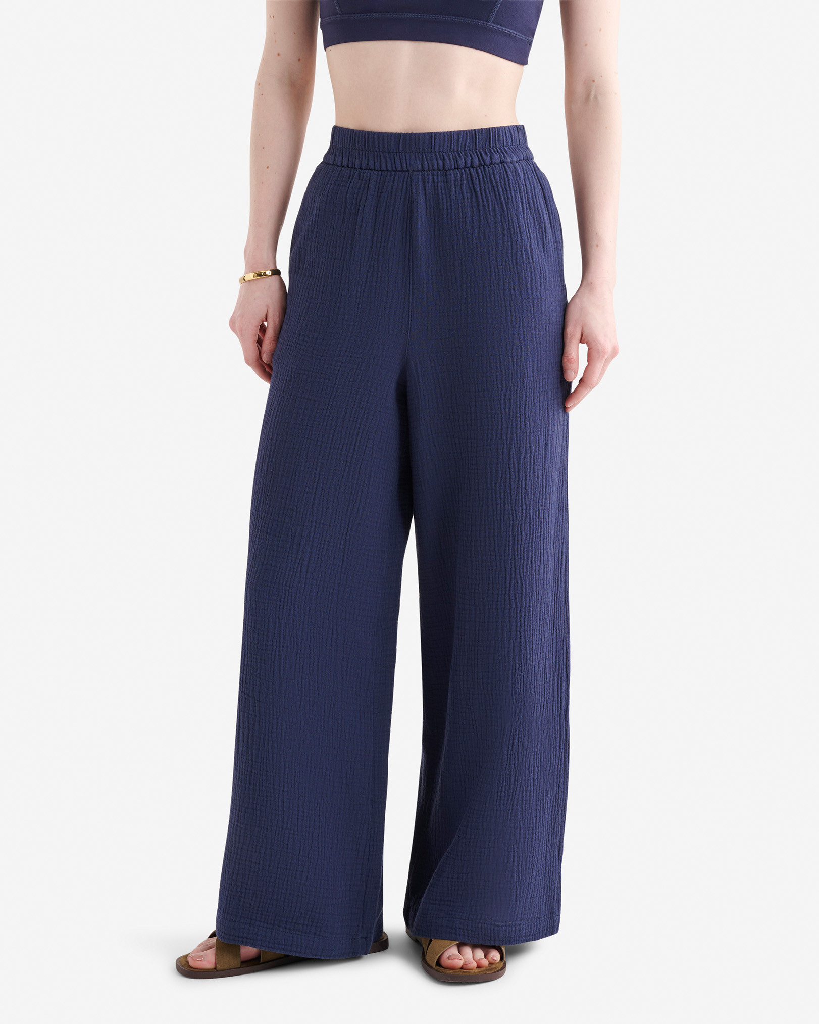 Roots Isla Cotton Gauze Wide Leg Pant in Navy Blazer