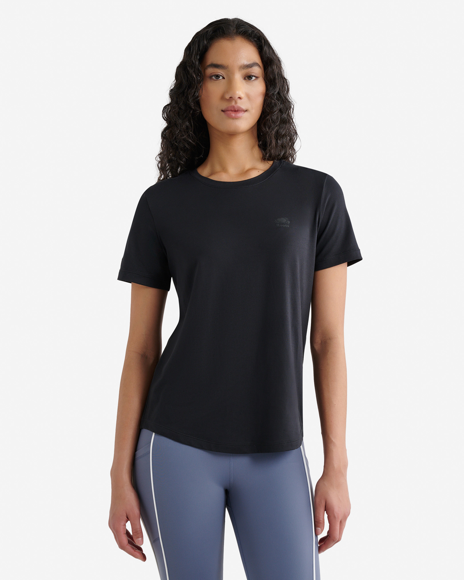 Roots Renew Knit Classic Short Sleeve Top in Black