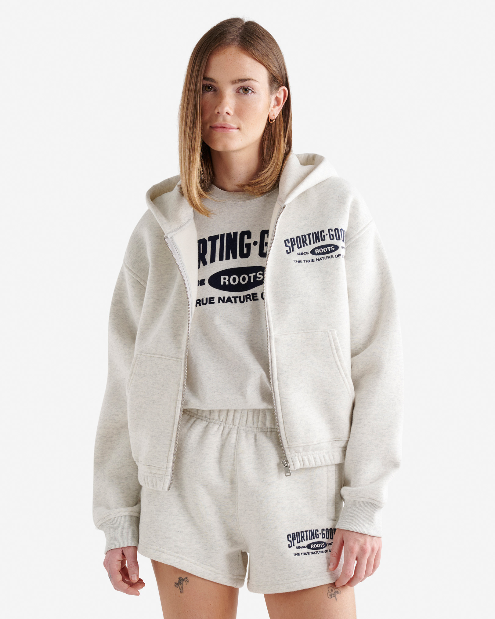 Roots Sporting Goods 99 Full Zip Hoodie in White Mix