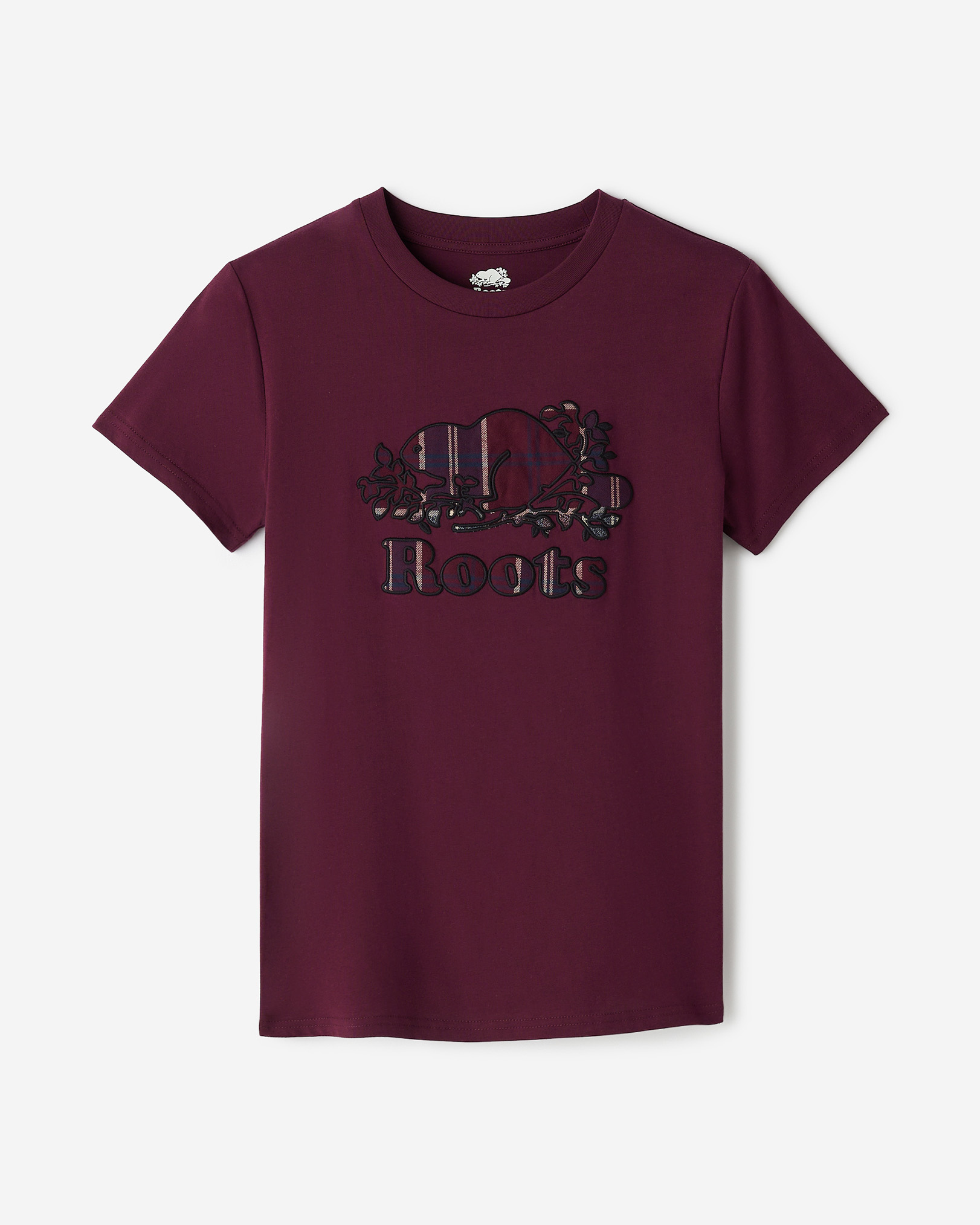Roots Women's Cooper Plaid T-Shirt in Maroon Fig