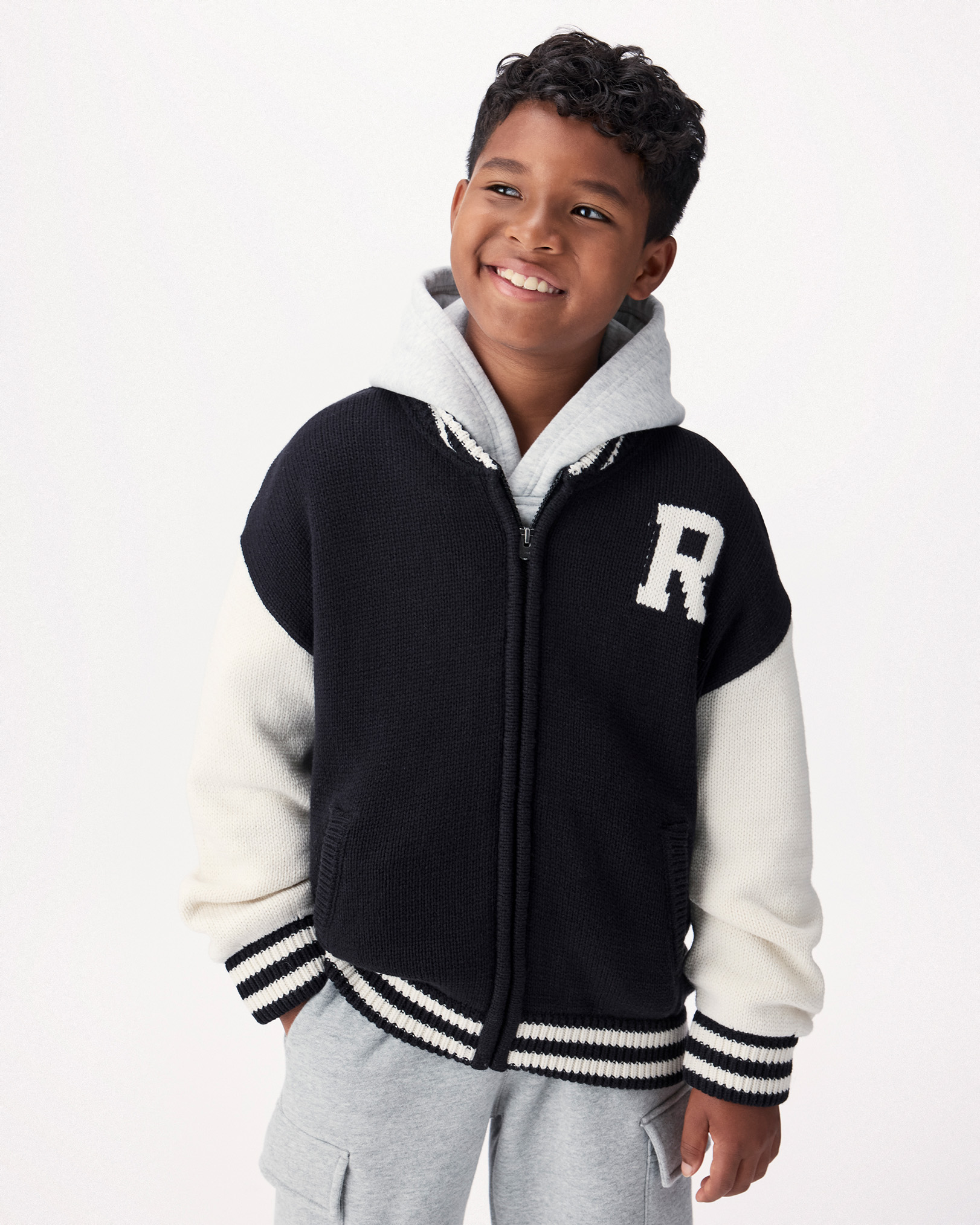 Roots Kids Knit Varsity Jacket in Black