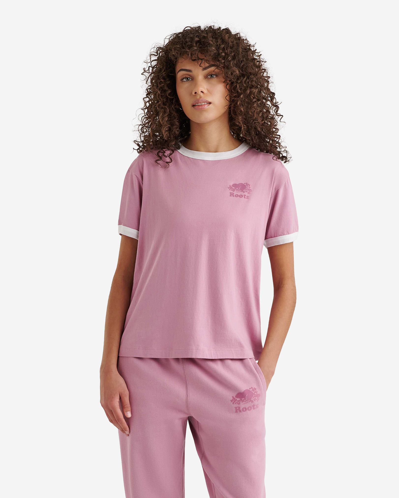 Roots Women's Organic Relaxed Cooper Ringer T-Shirt in Orchid Haze