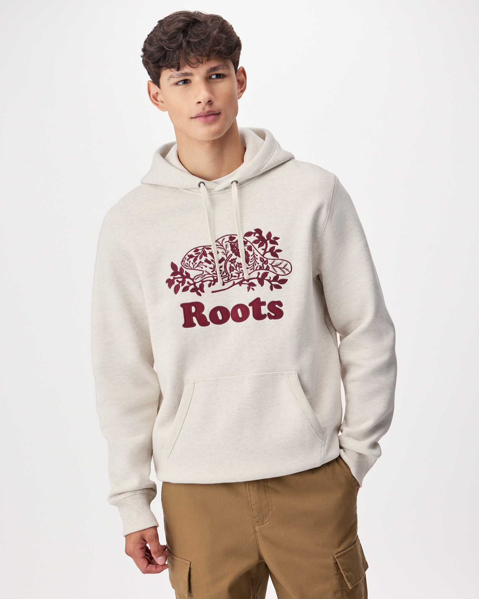 Roots Organic Cooper Nordic Floral Kanga Hoodie in Birch White Mix