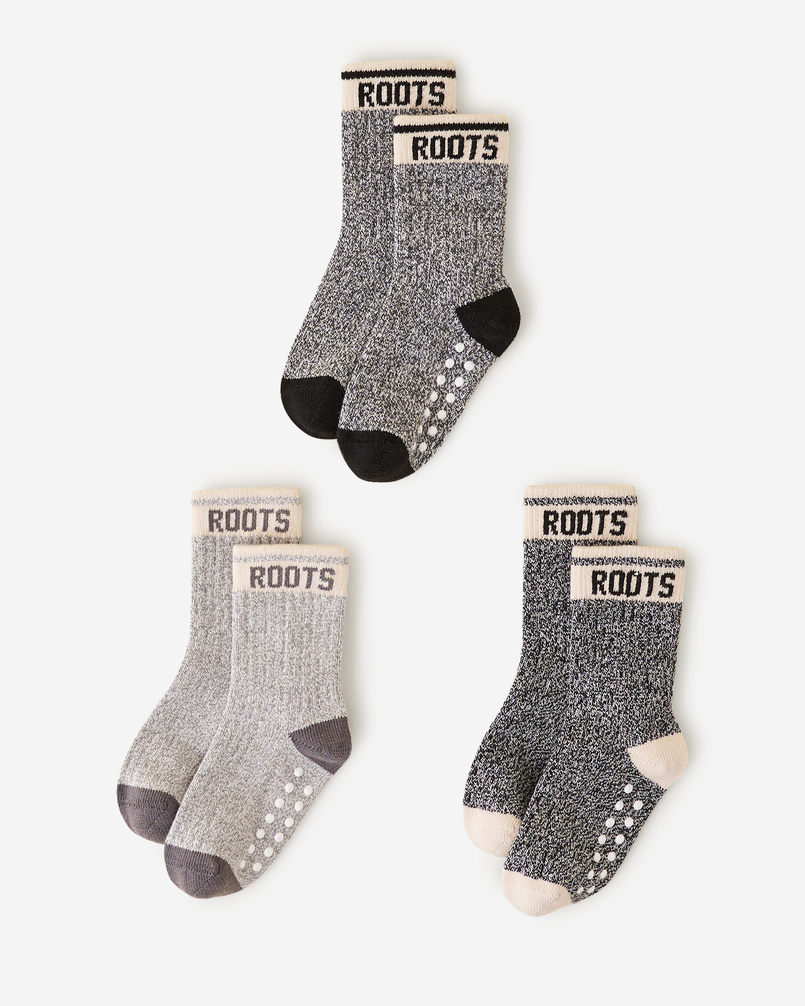 Roots Baby & Toddler Cooper Pepper Sock 3 Pack in Salt/Pepper Grey