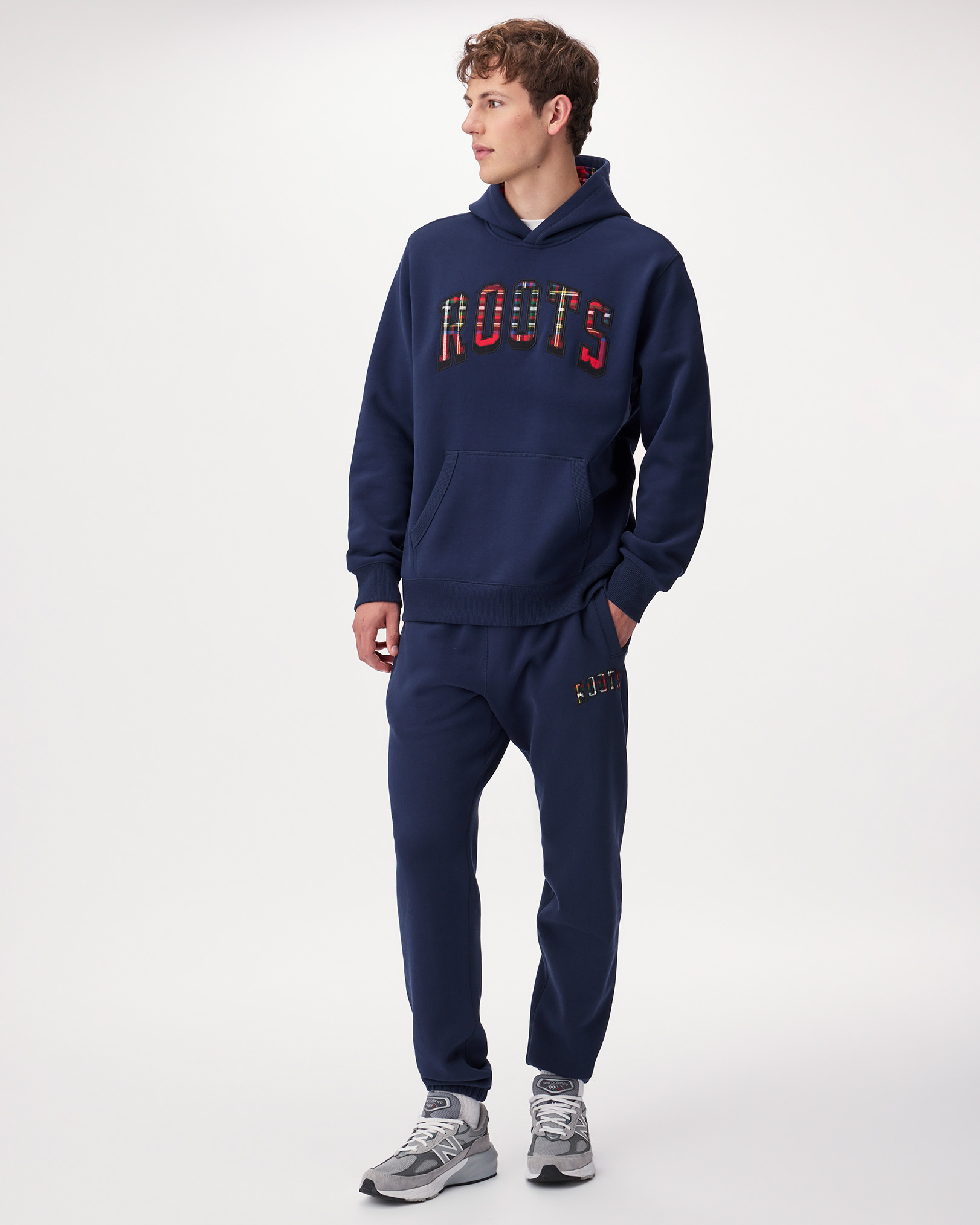 Roots Plaid Applique Sweatpant in Navy Blazer Blue