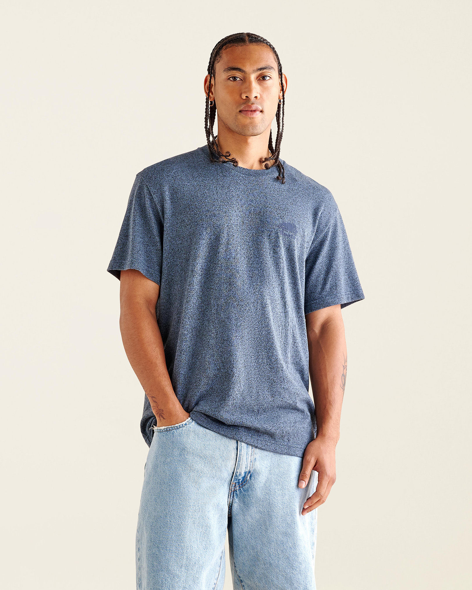 Roots Men's Organic Perfect Pepper T-Shirt in Slate Blue Pepper