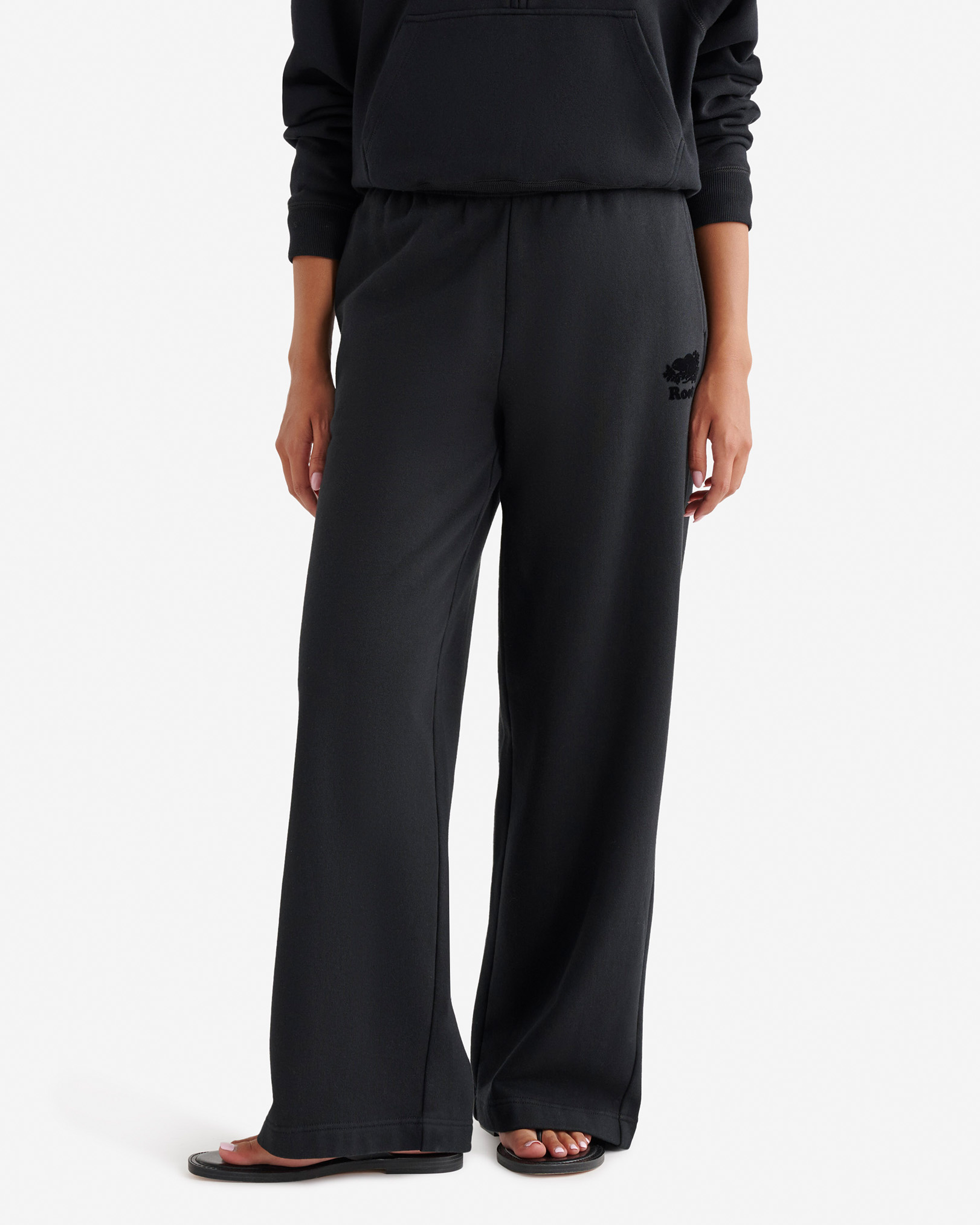 Roots Organic Cooper Wide Leg Sweatpant in Black