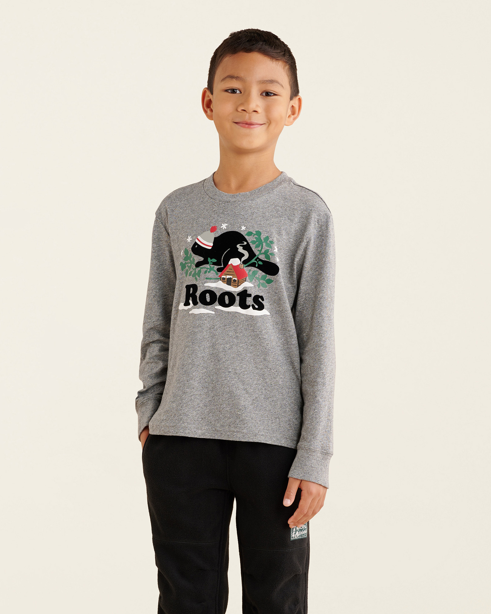 Roots Kids Winter Cooper T-Shirt in Salt/Pepper