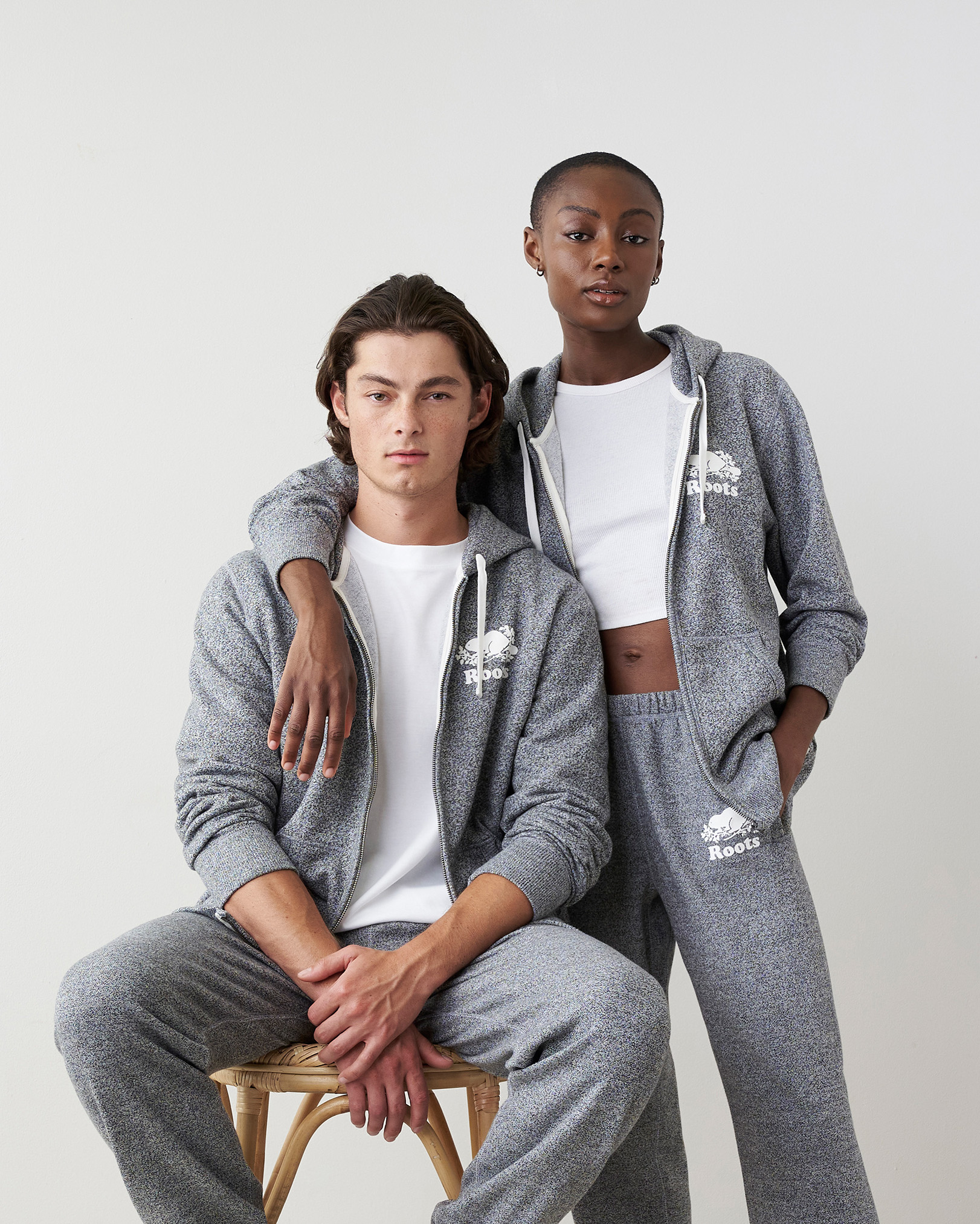 Roots Organic Original Full Zip Hoodie in S & p/Ivory