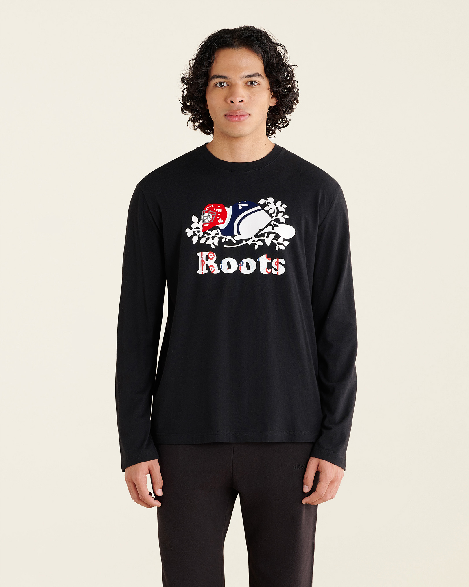Roots Men's Winter Cooper Long Sleeve T-Shirt in Black