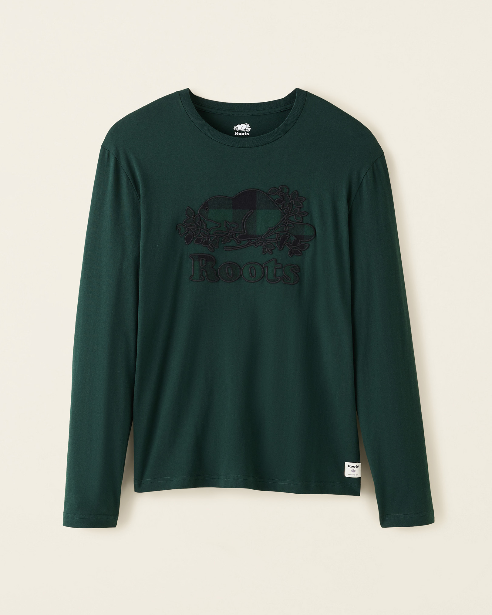 Roots Men's Cooper Plaid Long Sleeve T-Shirt in Varsity Green