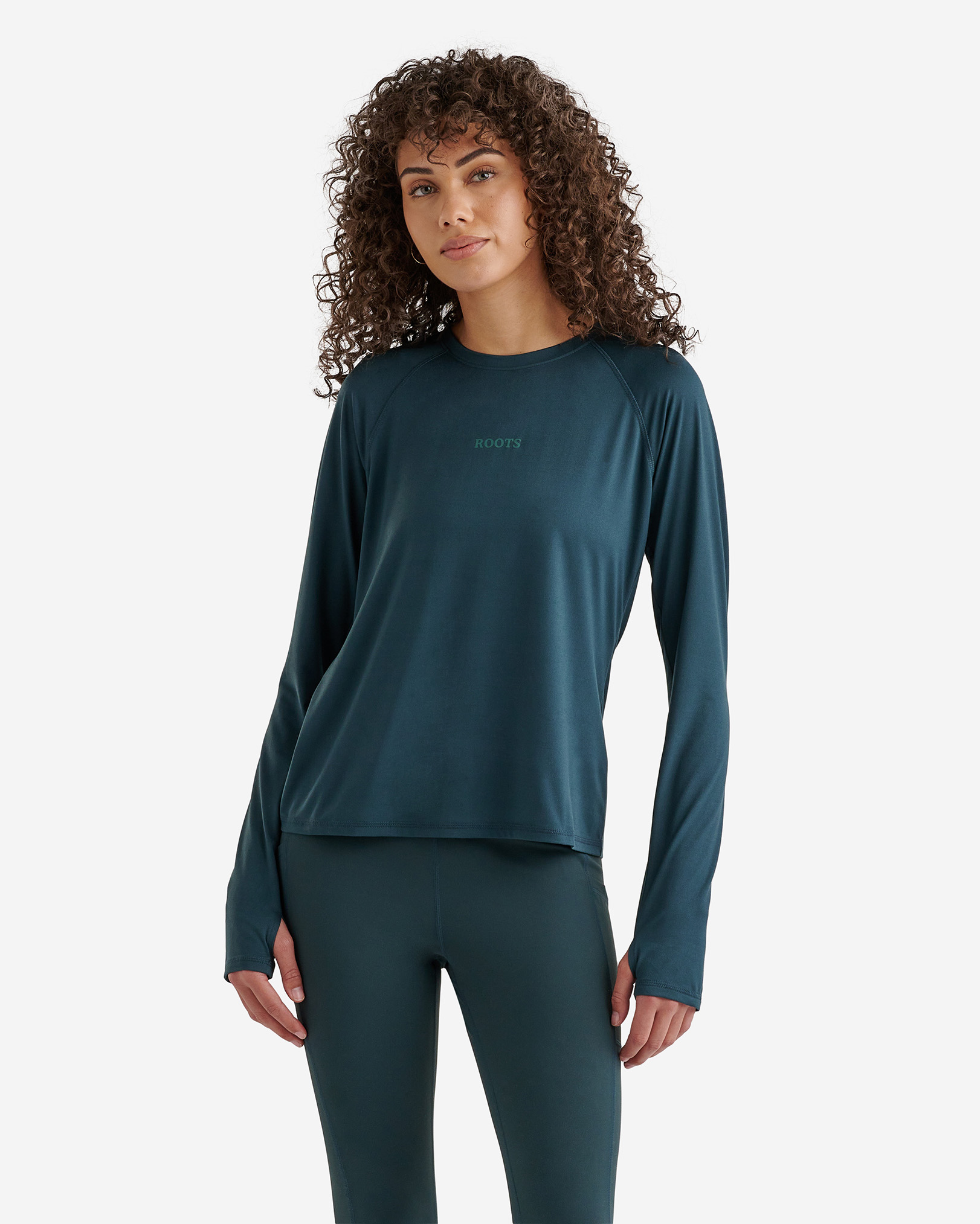 Roots Practice Peace Renew Long Sleeve Top in Forest Teal