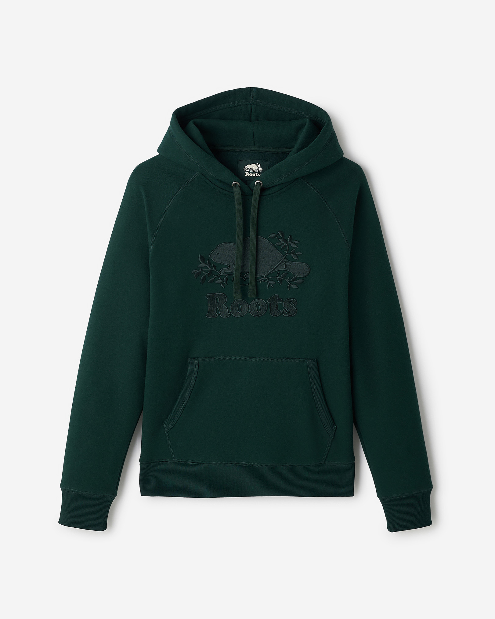 Roots Organic Cooper Satin Stitch Kanga Hoodie in Varsity Green