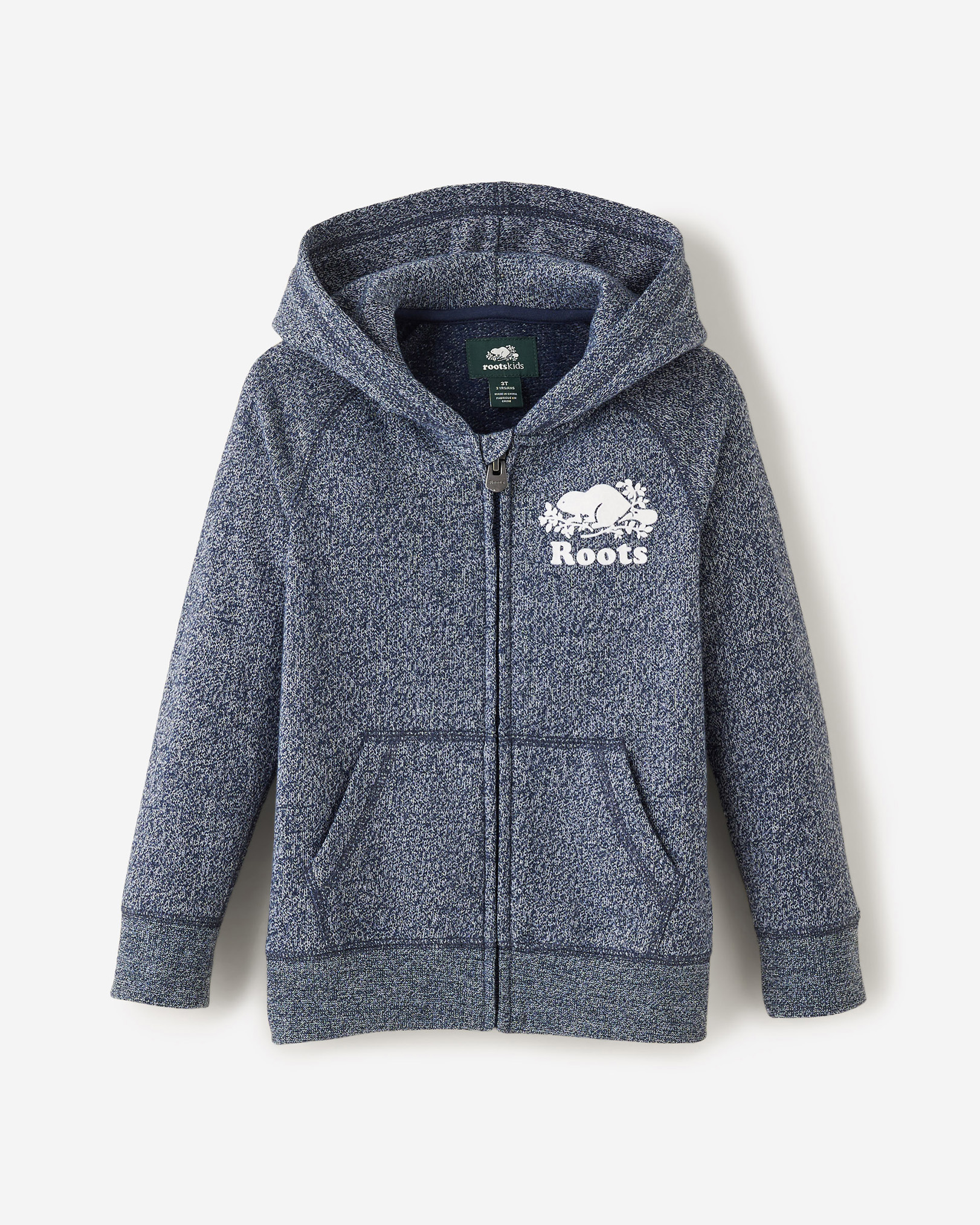 Roots Toddler Organic Original Full Zip Hoodie in Navy Blazer Pepper