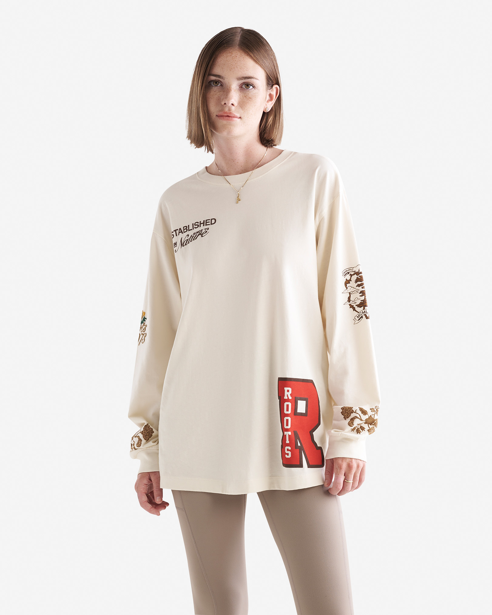 Roots Women's Outdoor Guild Long Sleeve T-Shirt in Snowdrift White
