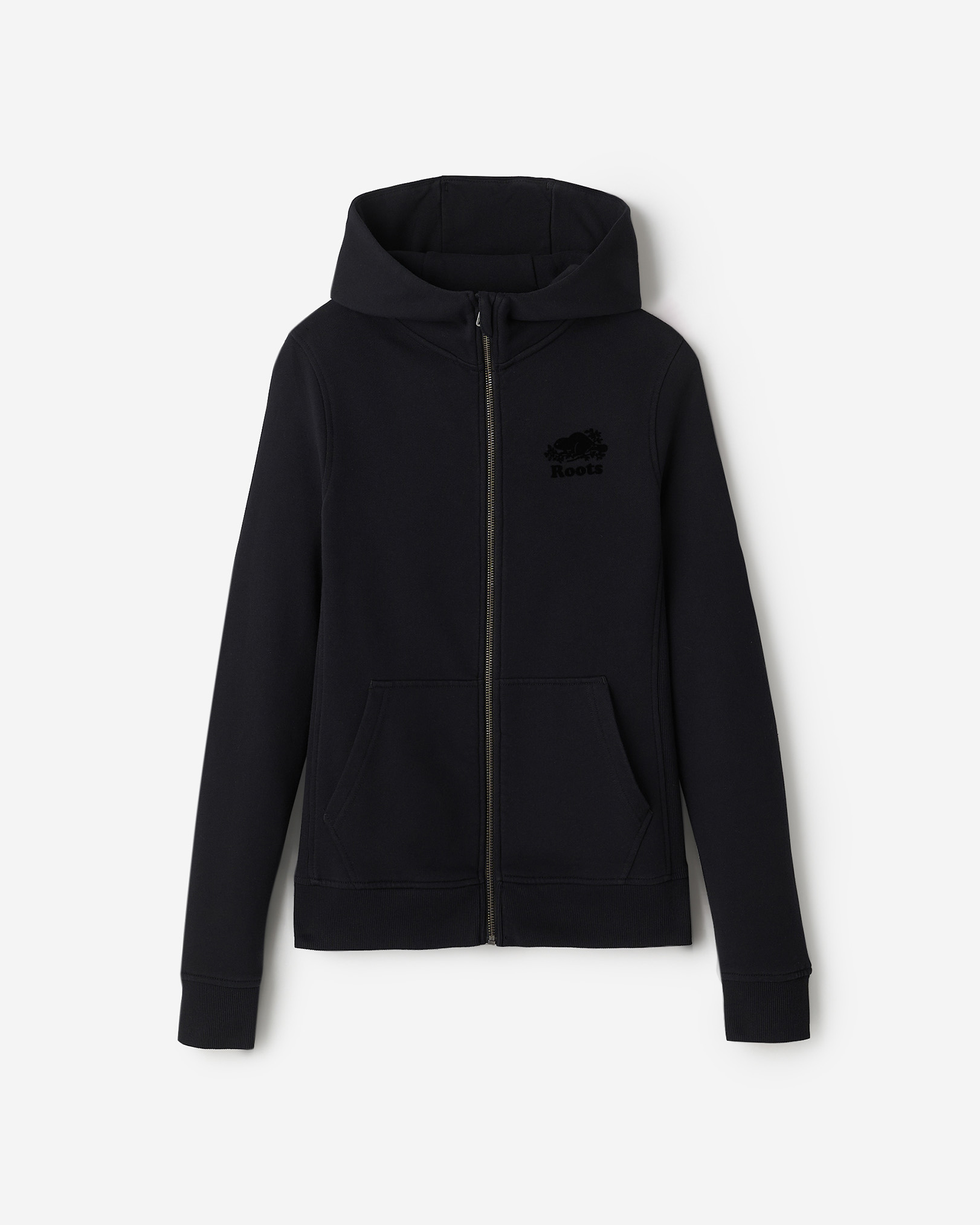 Roots Organic Cooper Slim Full Zip Hoodie in Black