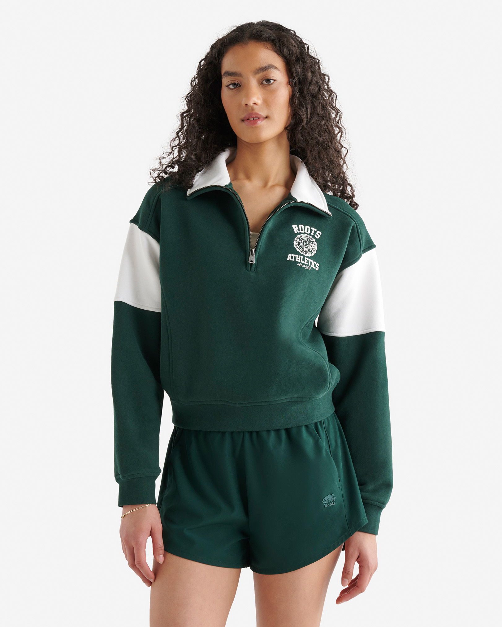 Roots Legacy Crest Half Zip Stein Shirt in Varsity Green