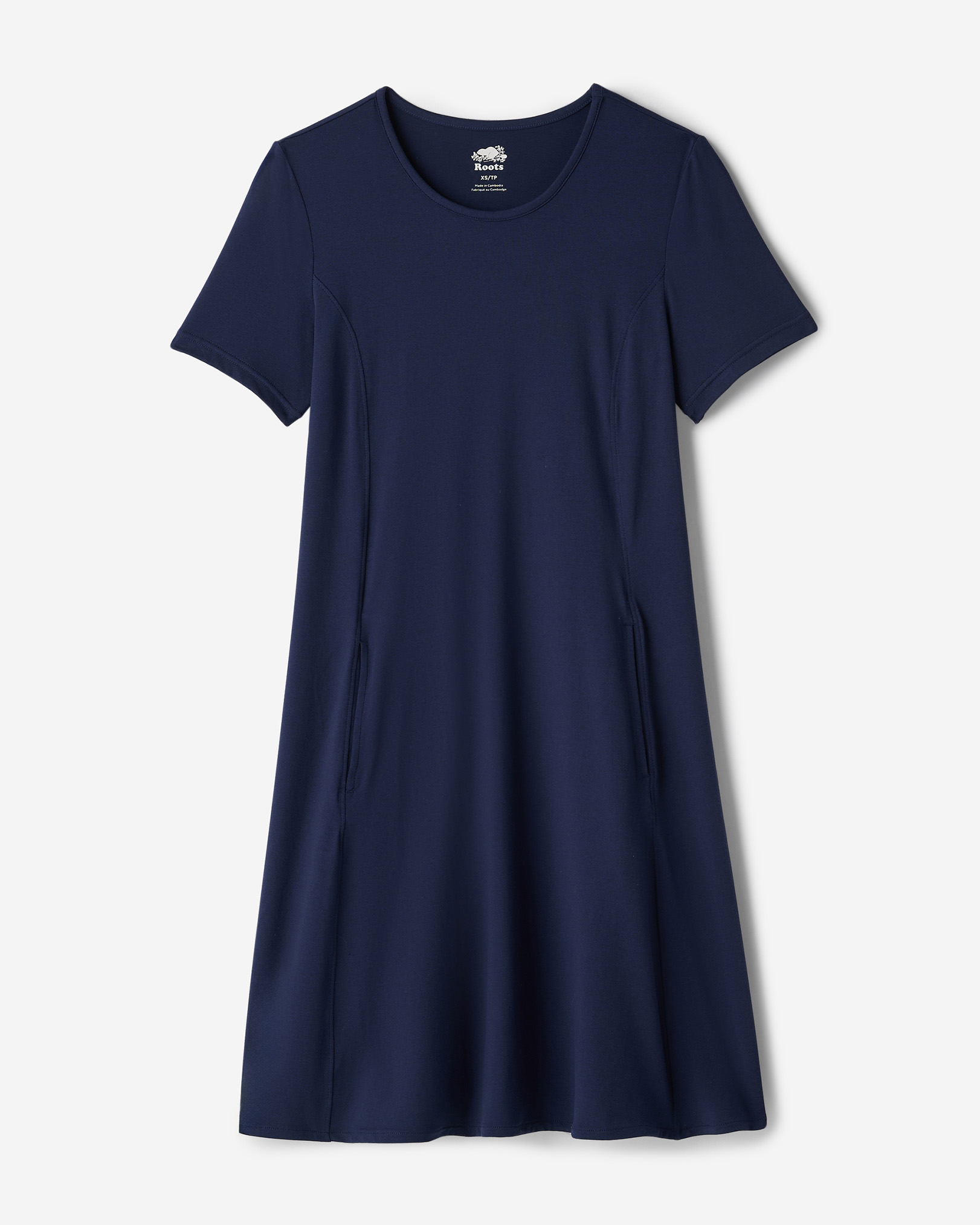 Roots Renew Knit Short Sleeve Mini Dress in Navy Blazer