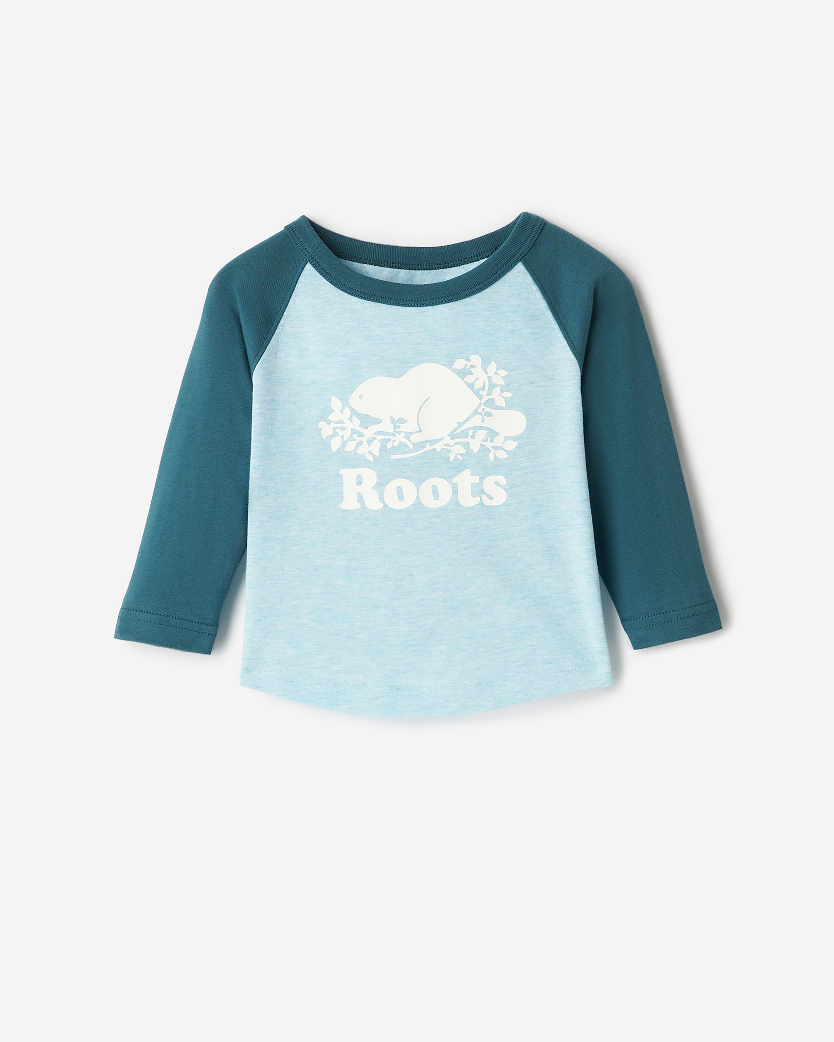 Roots Baby Cooper Baseball Long Sleeve T-Shirt in Ocean Teal Blue