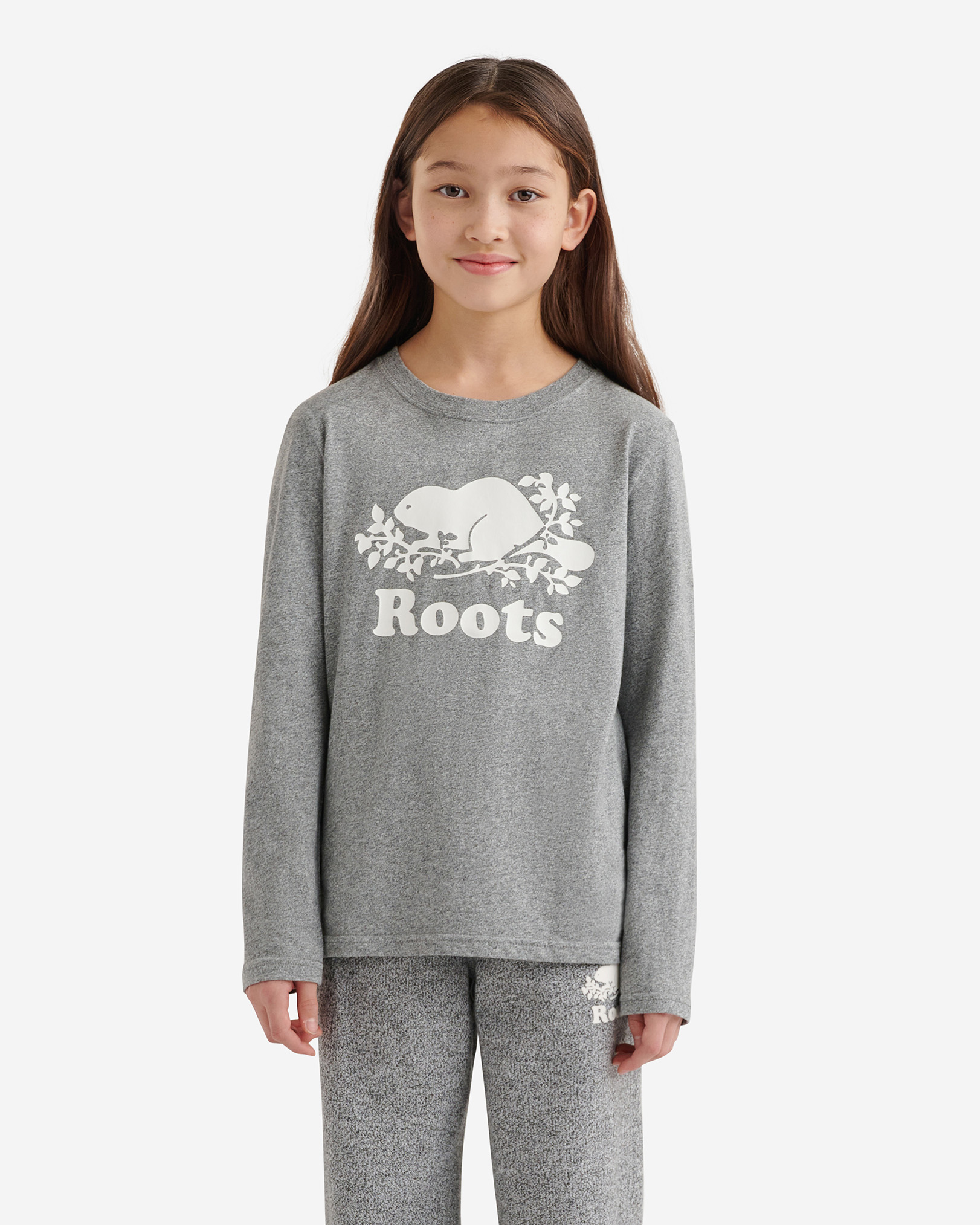 Roots Kids Organic Original Cooper Beaver T-Shirt in Salt/Pepper