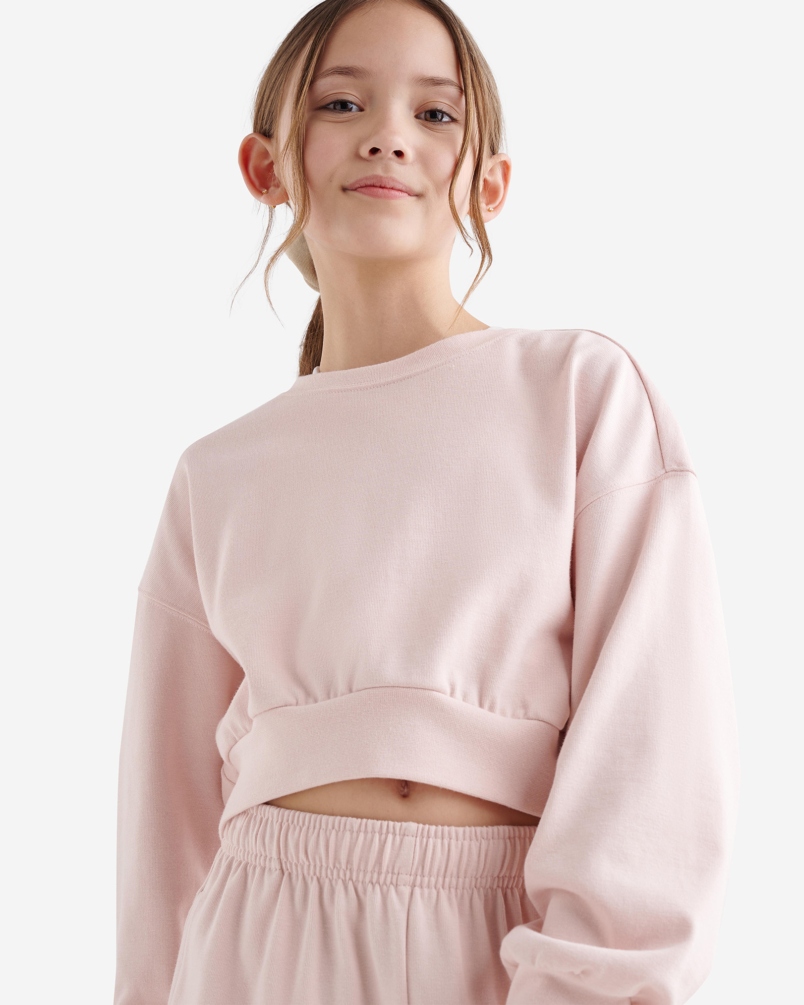 Roots Girl's Warm-Up Bubble Crew Sweatshirt in Pearl Pink