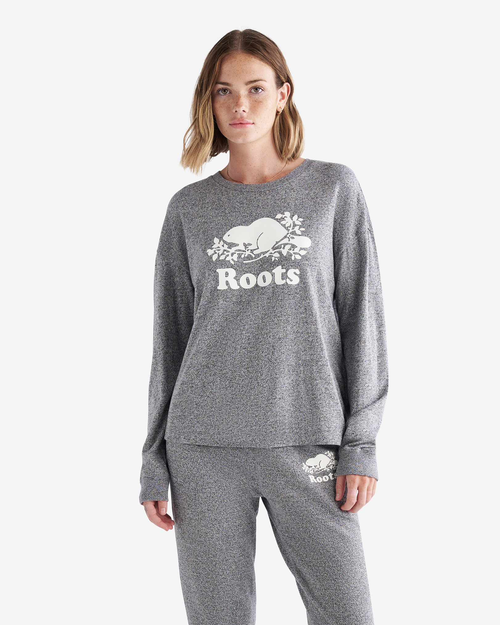 Roots Women's Organic Cooper Long Sleeve T-Shirt in Salt/Pepper