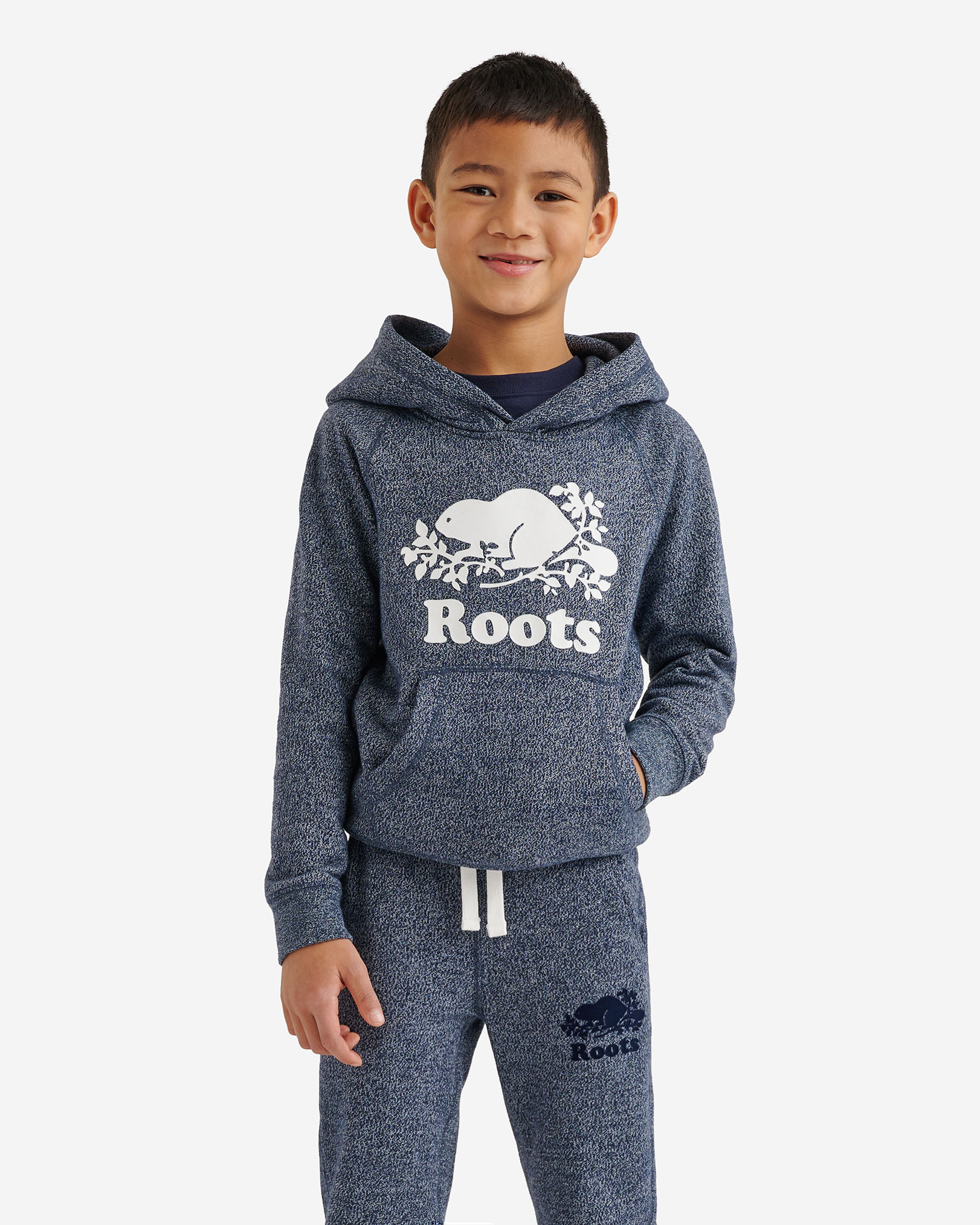 Roots Kids Organic Original Kanga Hoodie Jacket in Navy Blazer Pepper