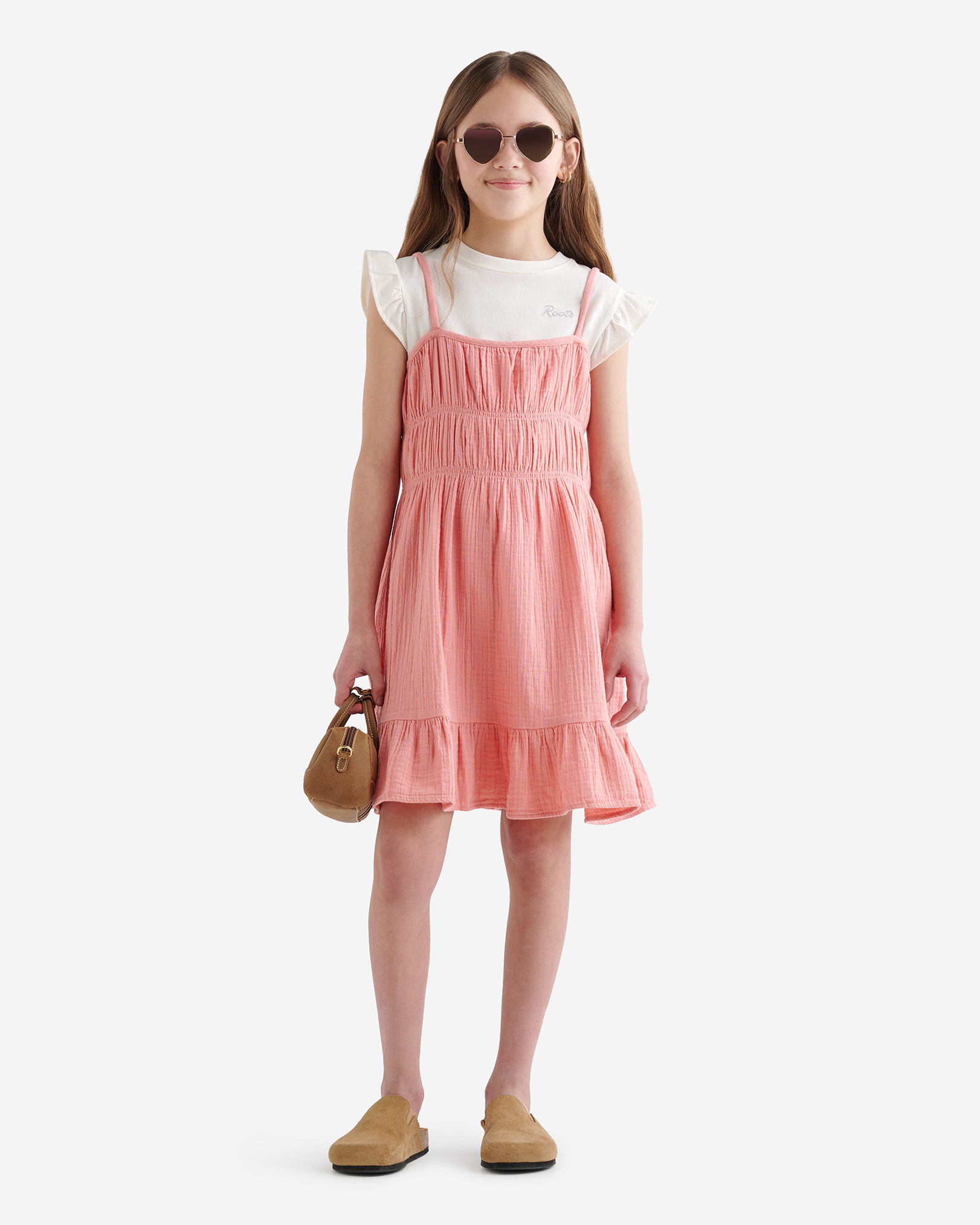 Roots Girl's Crinkle Tiered Dress in Mauveglow