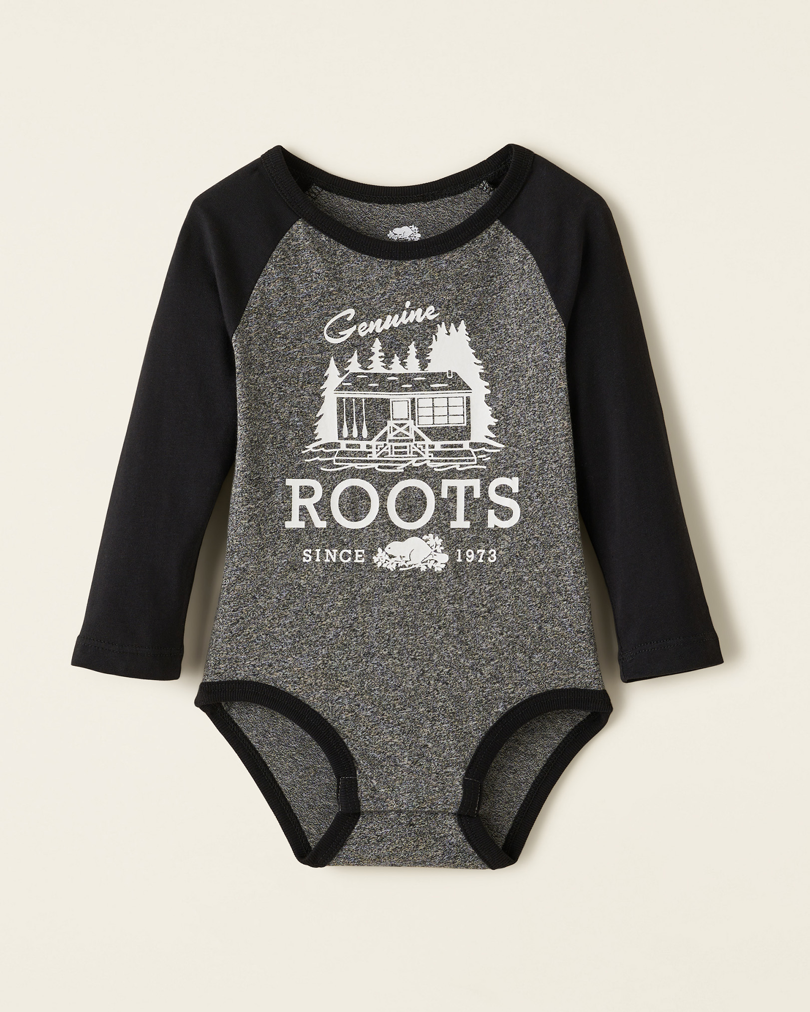Roots Baby Cabin Bodysuit in Grey Oat Pepper