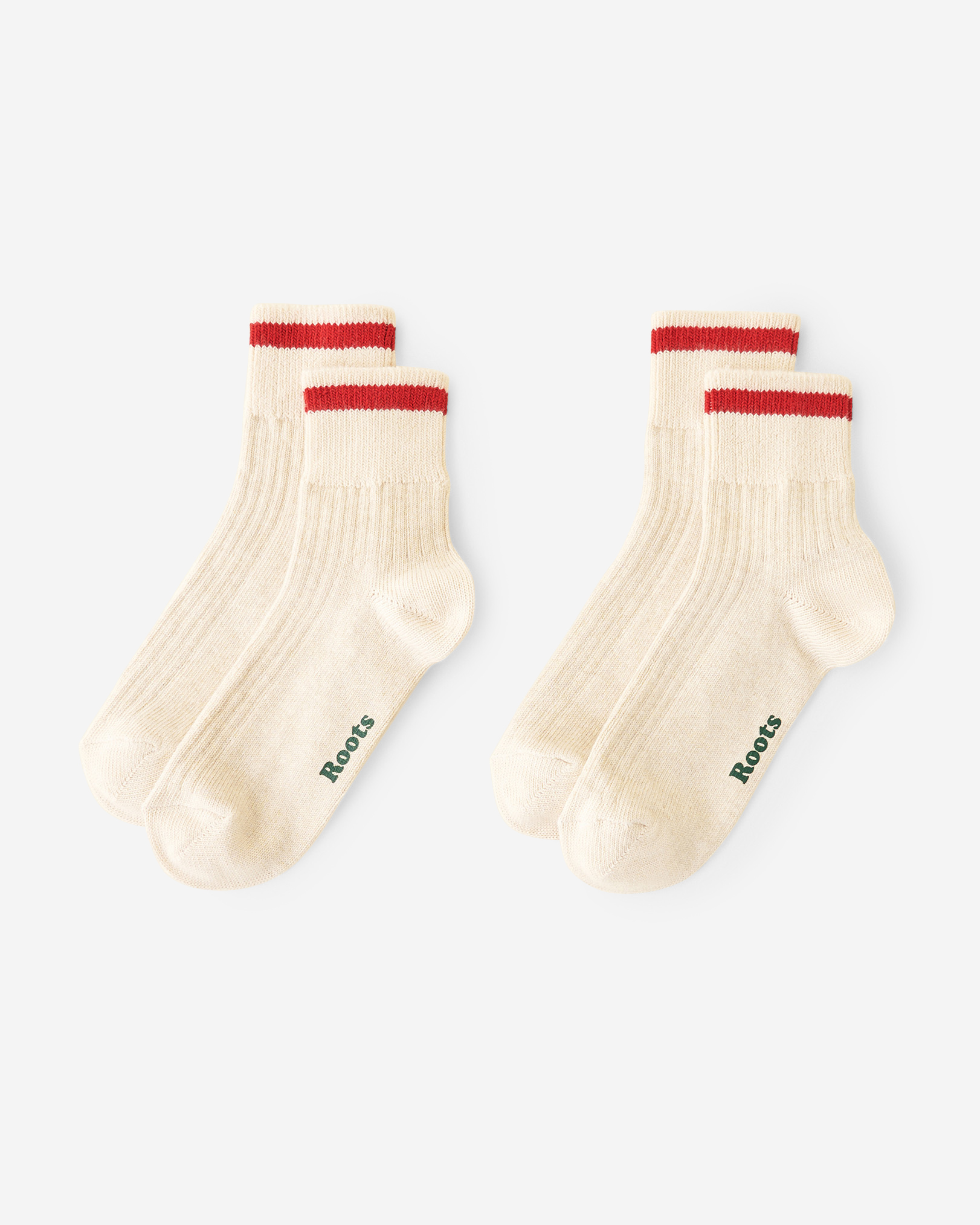 Roots Adult Cotton Cabin Ankle Sock 2 Pack in Oatmeal Mix