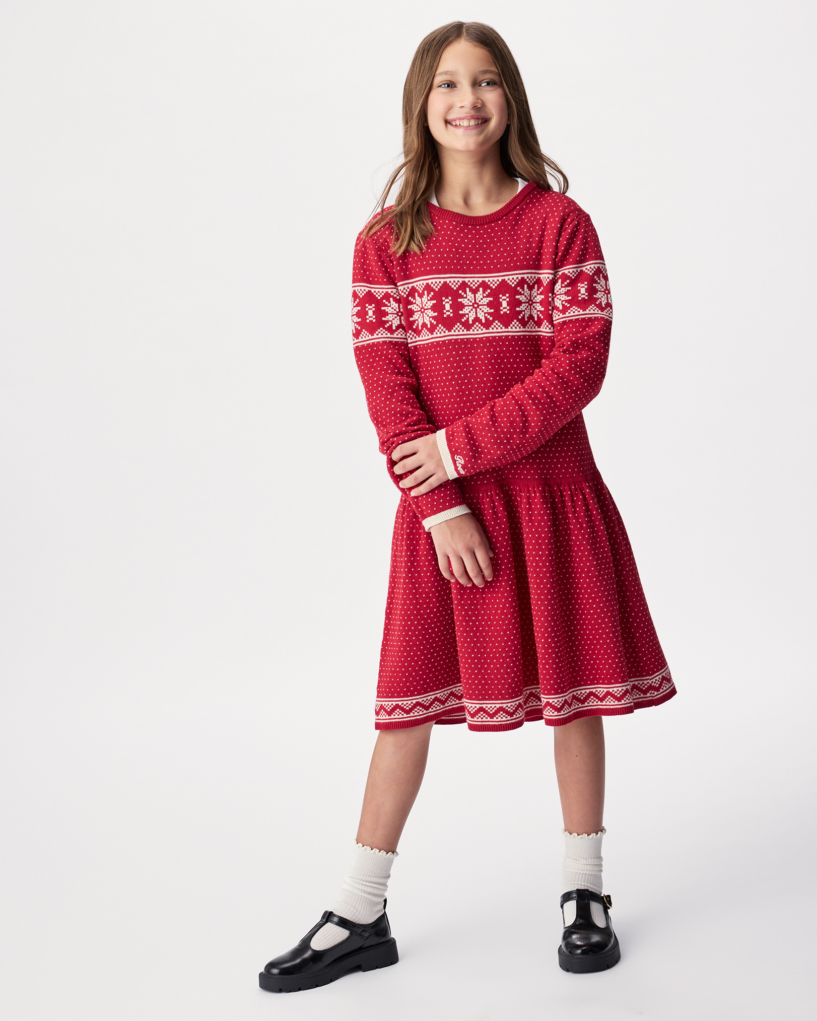 Roots Girl's Cabin Fair Isle Sweater Dress in Cabin Red