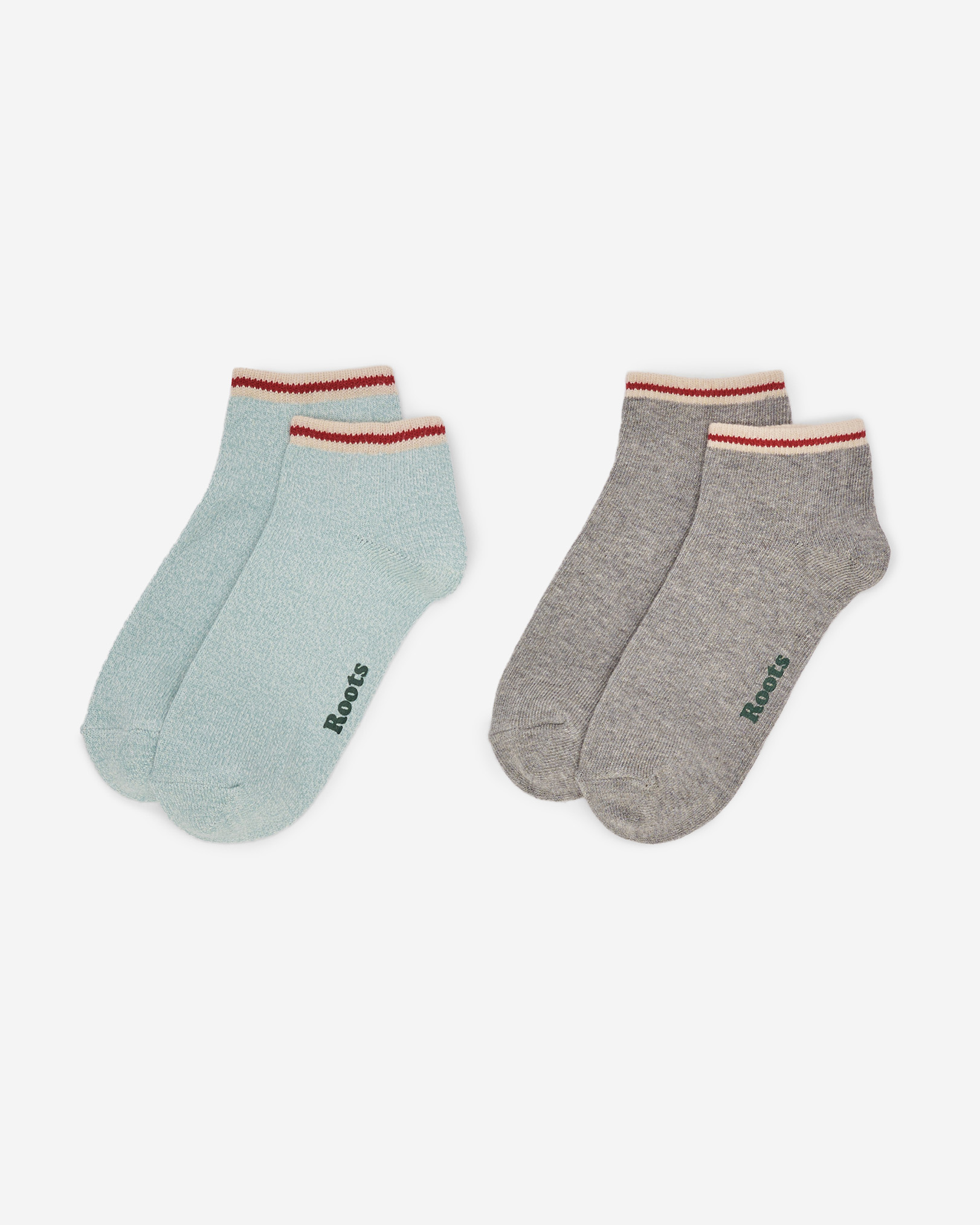 Roots Adult Cotton Cabin Ped Sock 2 Pack in Aqua Grey