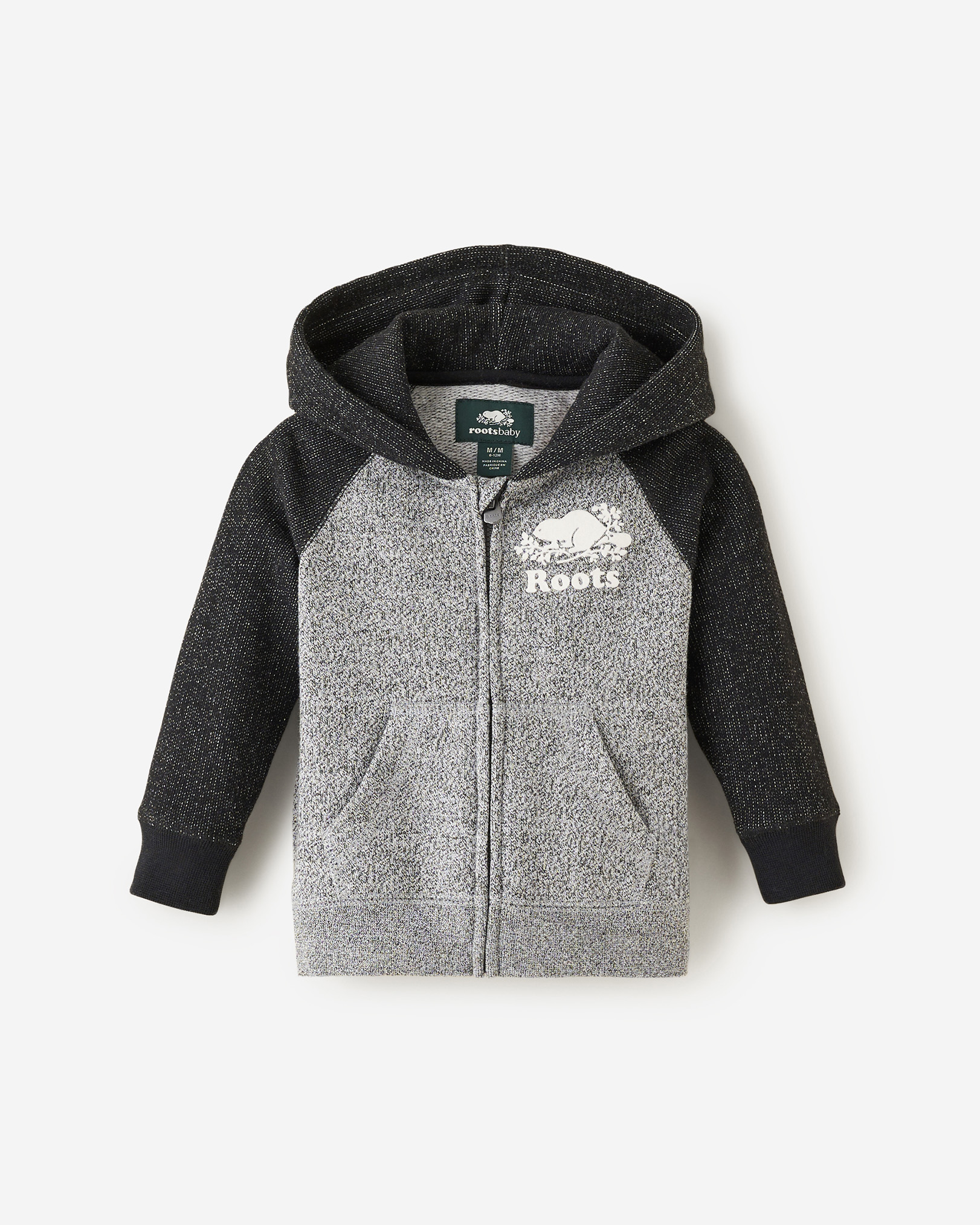 Roots Baby Organic Original Full Zip Hoodie in Black Pepper