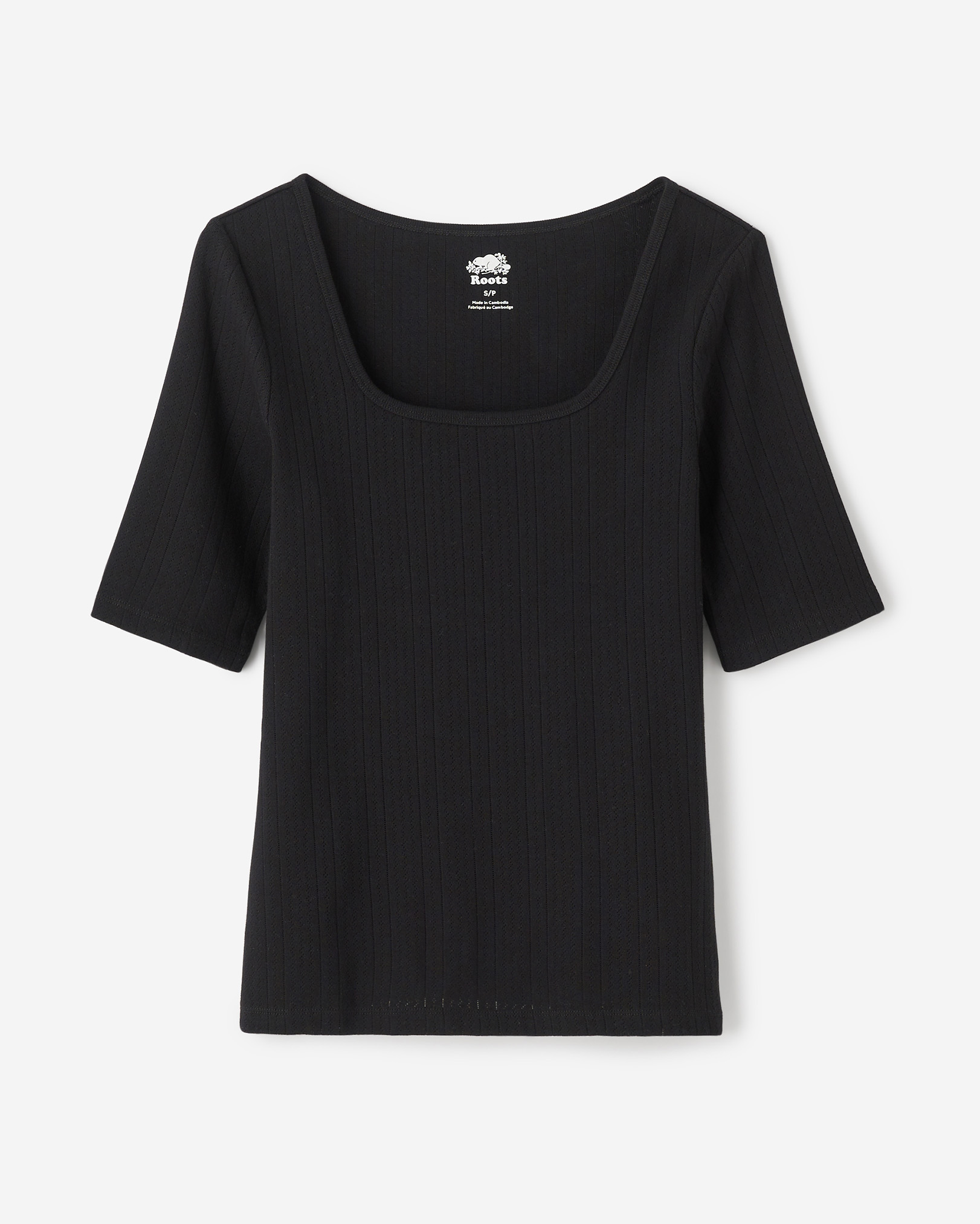 Roots Pointelle Square Neck Short Sleeve T-Shirt in