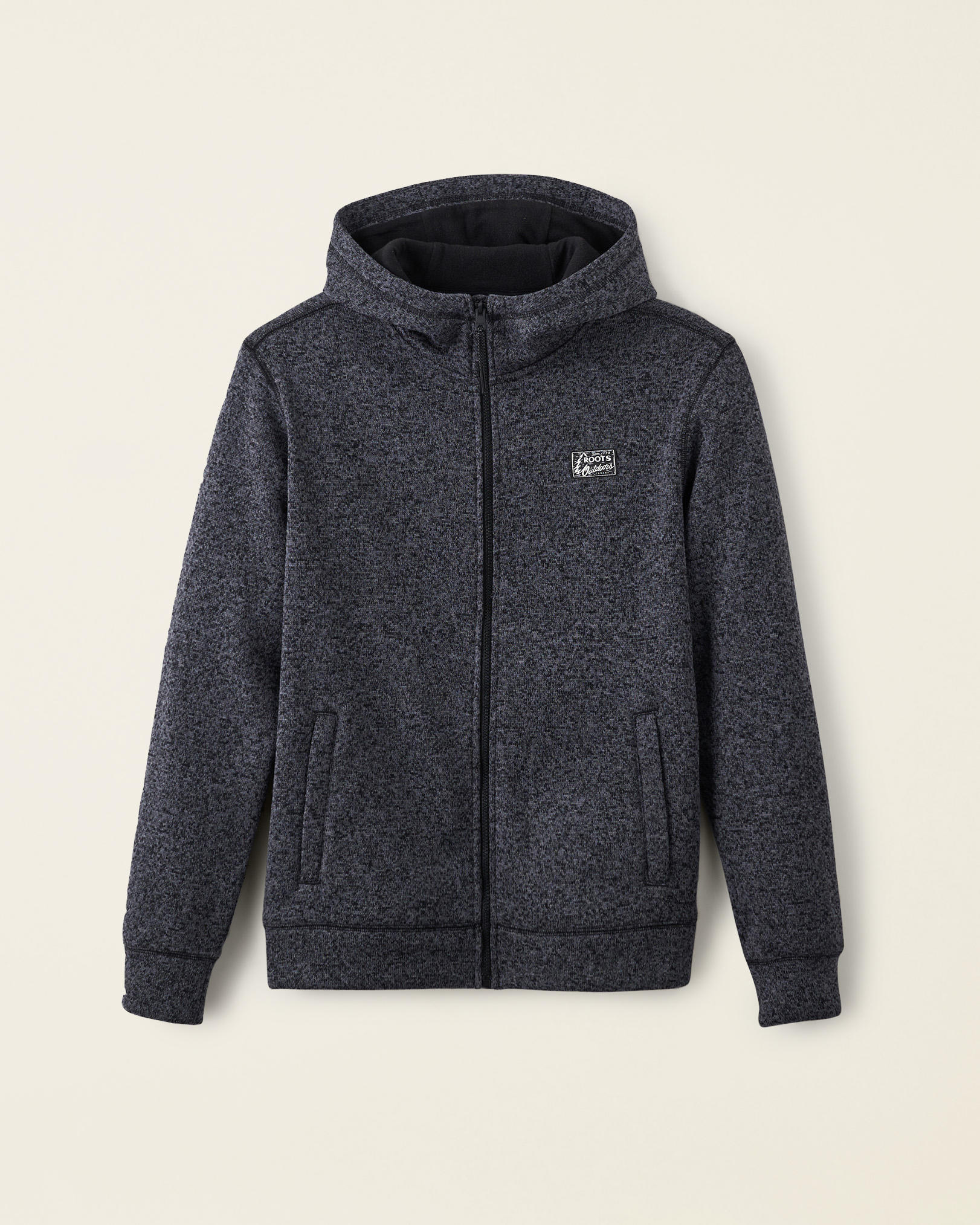 Roots Sweater Fleece Zip Hoodie in Black Pepper