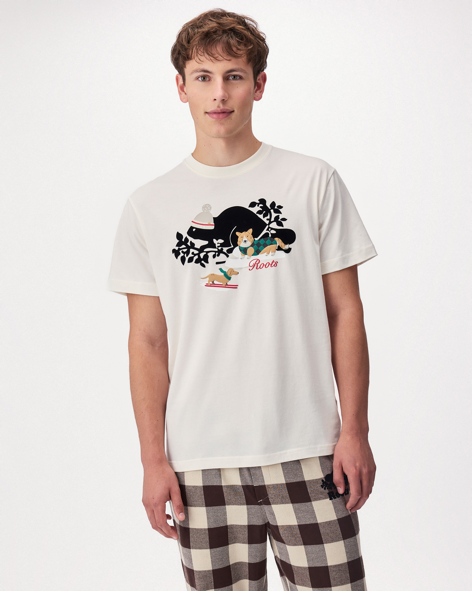 Roots Men's Holiday Cooper Pajama T-Shirt in Egret
