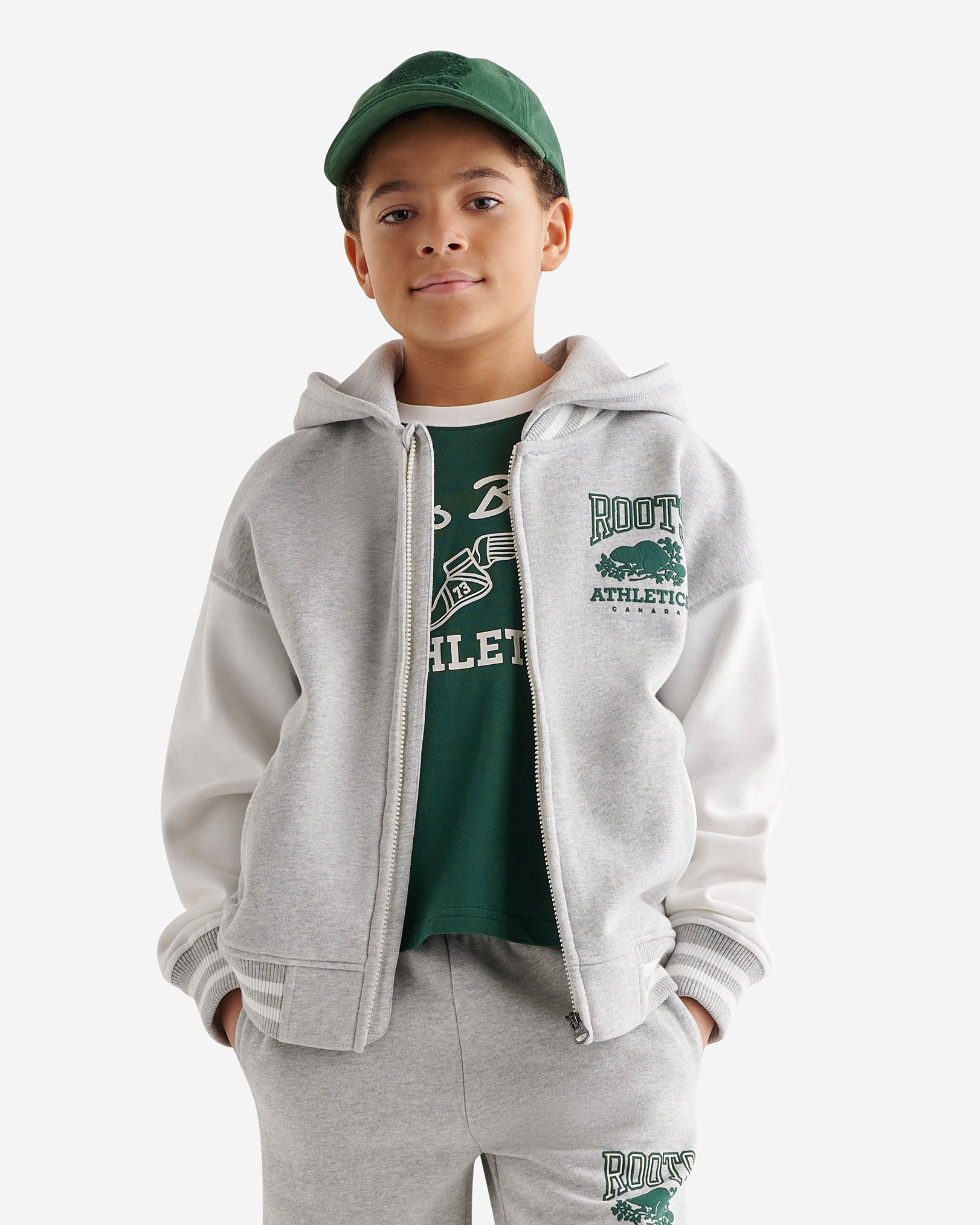 Roots Kids RBA Sporty Full Zip Hoodie Jacket in Athletic Grey Mix
