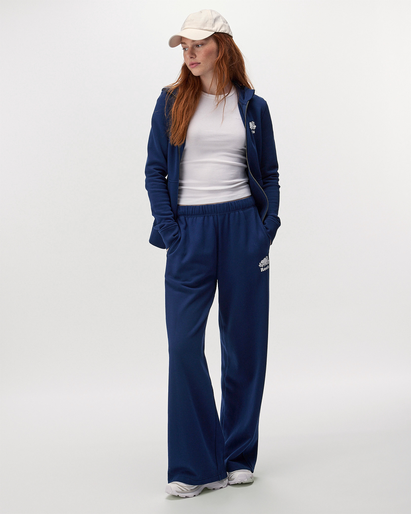 Roots Organic Cooper Wide Leg Sweatpant in True Navy Blue