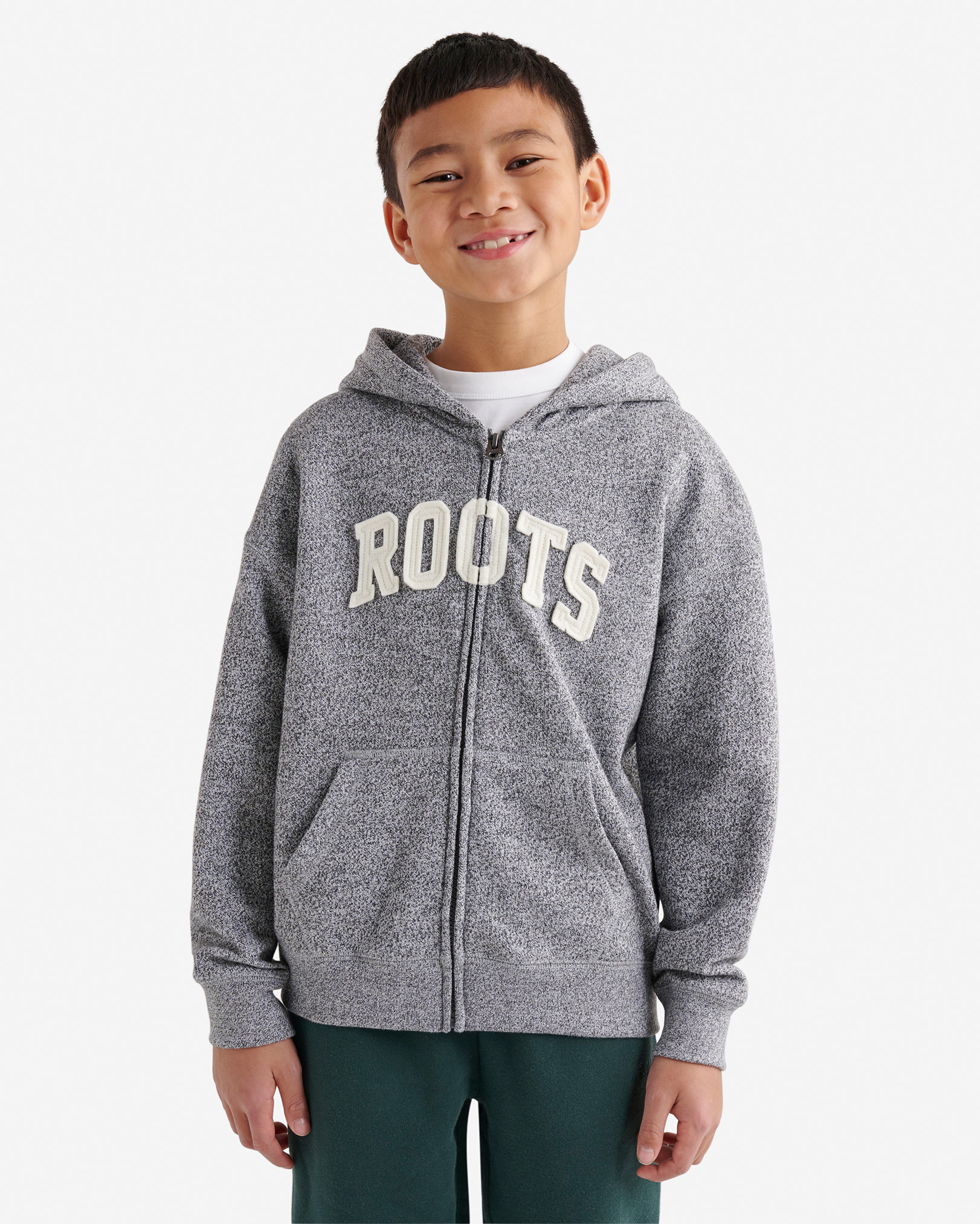 Roots Kids Applique Full Zip Hoodie in Salt/Pepper Grey
