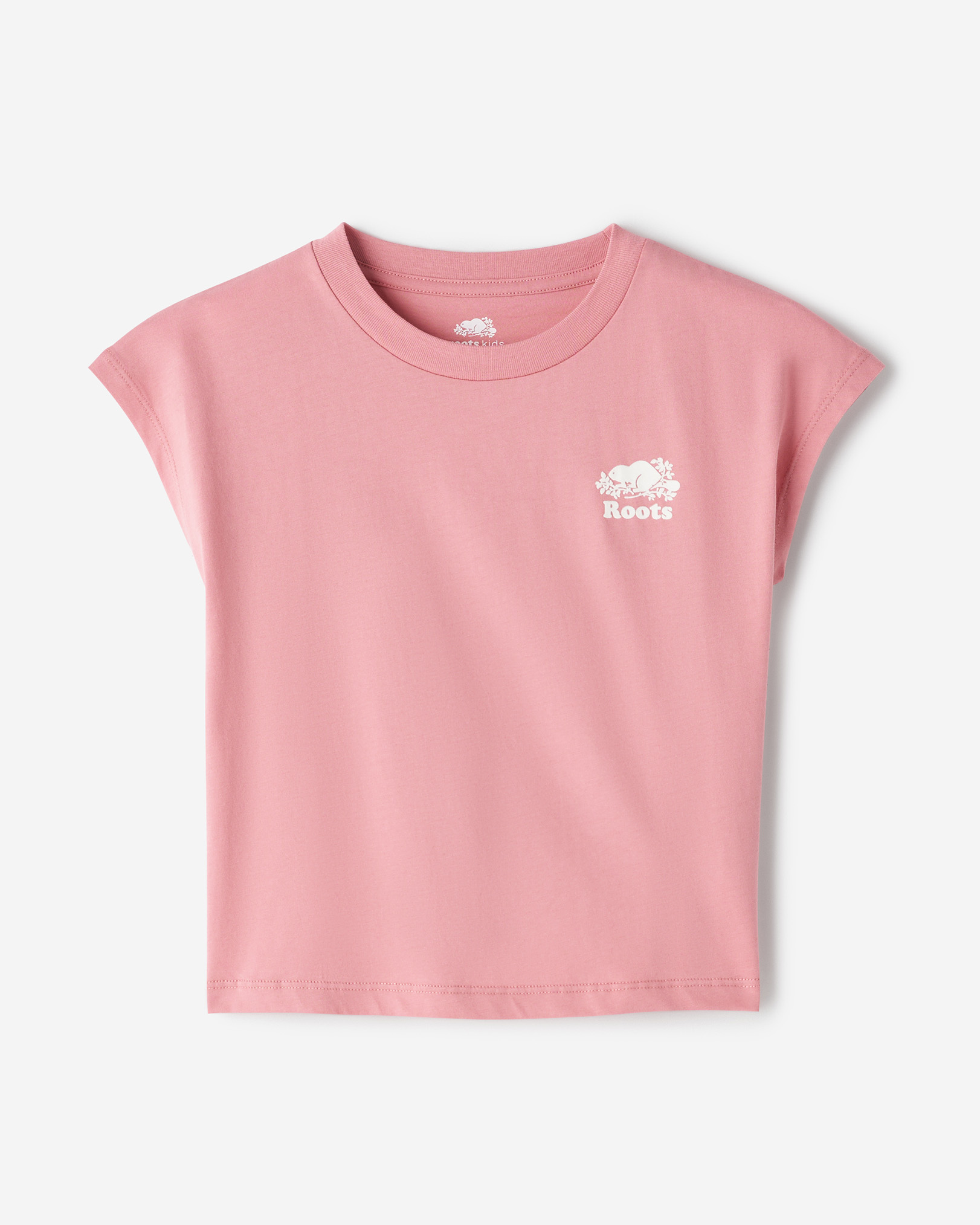 Roots Girl's Sleeveless Boxy T-Shirt in Brandied Apricot